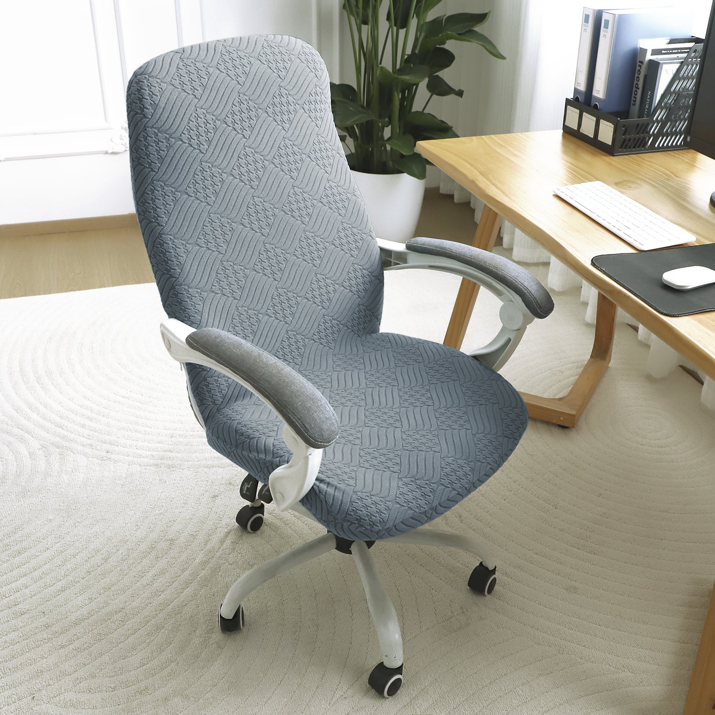 Office Chair Cover for Desk Chair (Mid-Back) – 170 GSM Stretch Jacquard – Washable, Durable & Anti-Slip – Fits Mid-Back Office Chairs, Light Grey