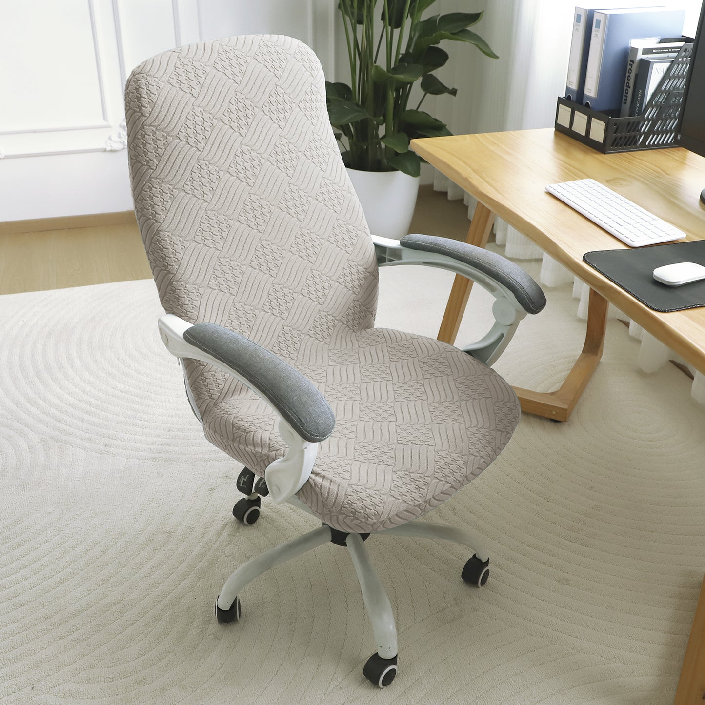 Office Chair Cover for Desk Chair (Mid-Back) – 170 GSM Stretch Jacquard – Washable, Durable & Anti-Slip – Fits Mid-Back Office Chairs, Taupe Brown