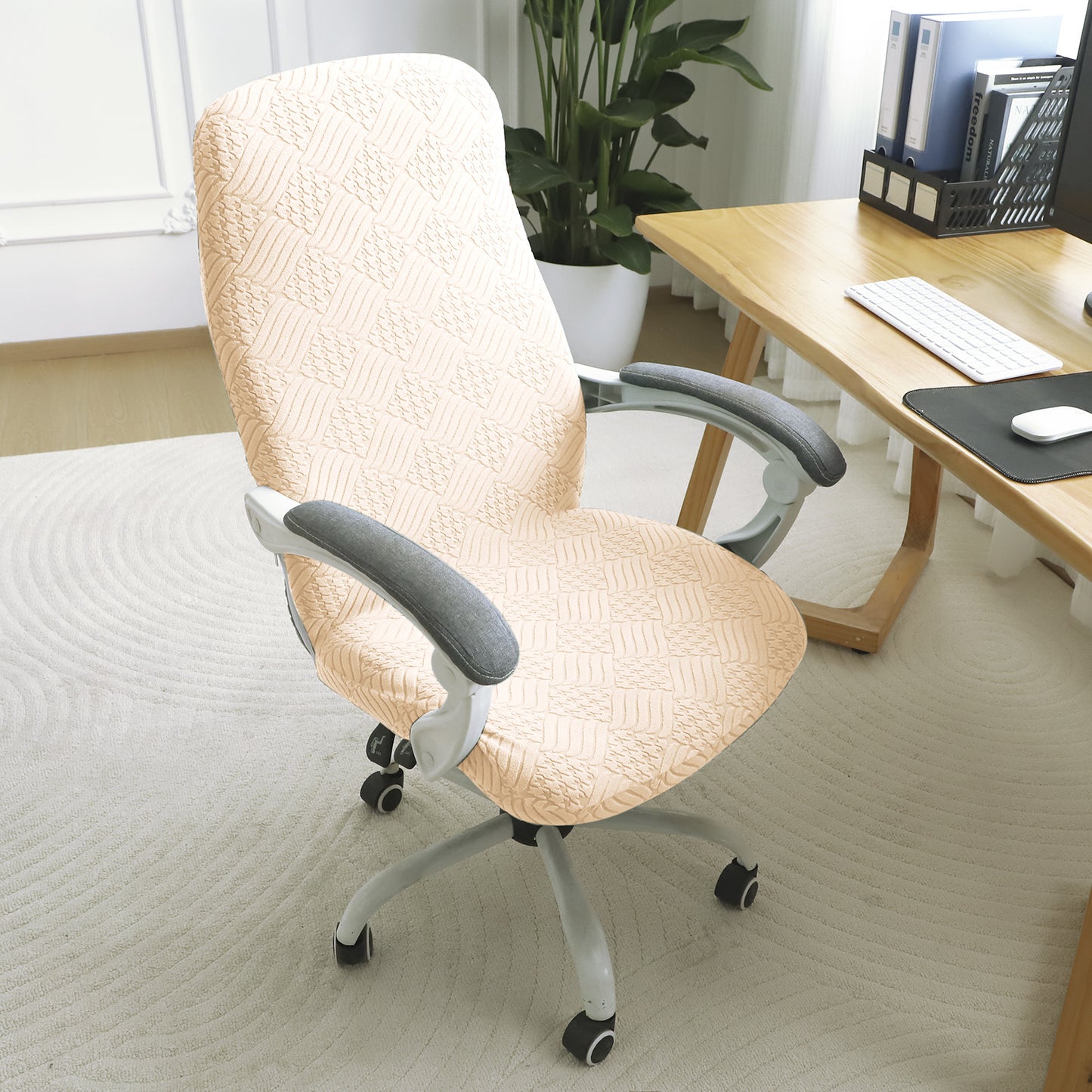 Office Chair Cover for Desk Chair (Mid-Back) – 170 GSM Stretch Jacquard – Washable, Durable & Anti-Slip – Fits Mid-Back Office Chairs, Beige