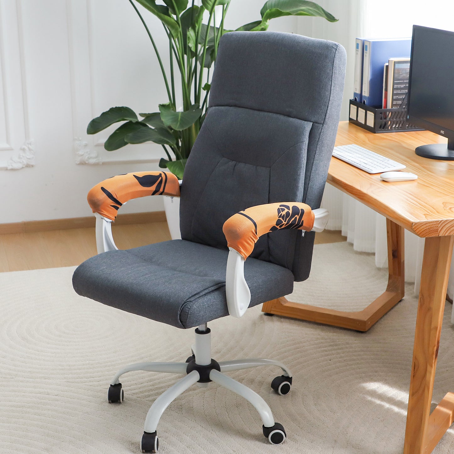 140gsm Printed Armrest Covers for Office Chair (Zipper Style), 1 Pair, Copper Brown Floral