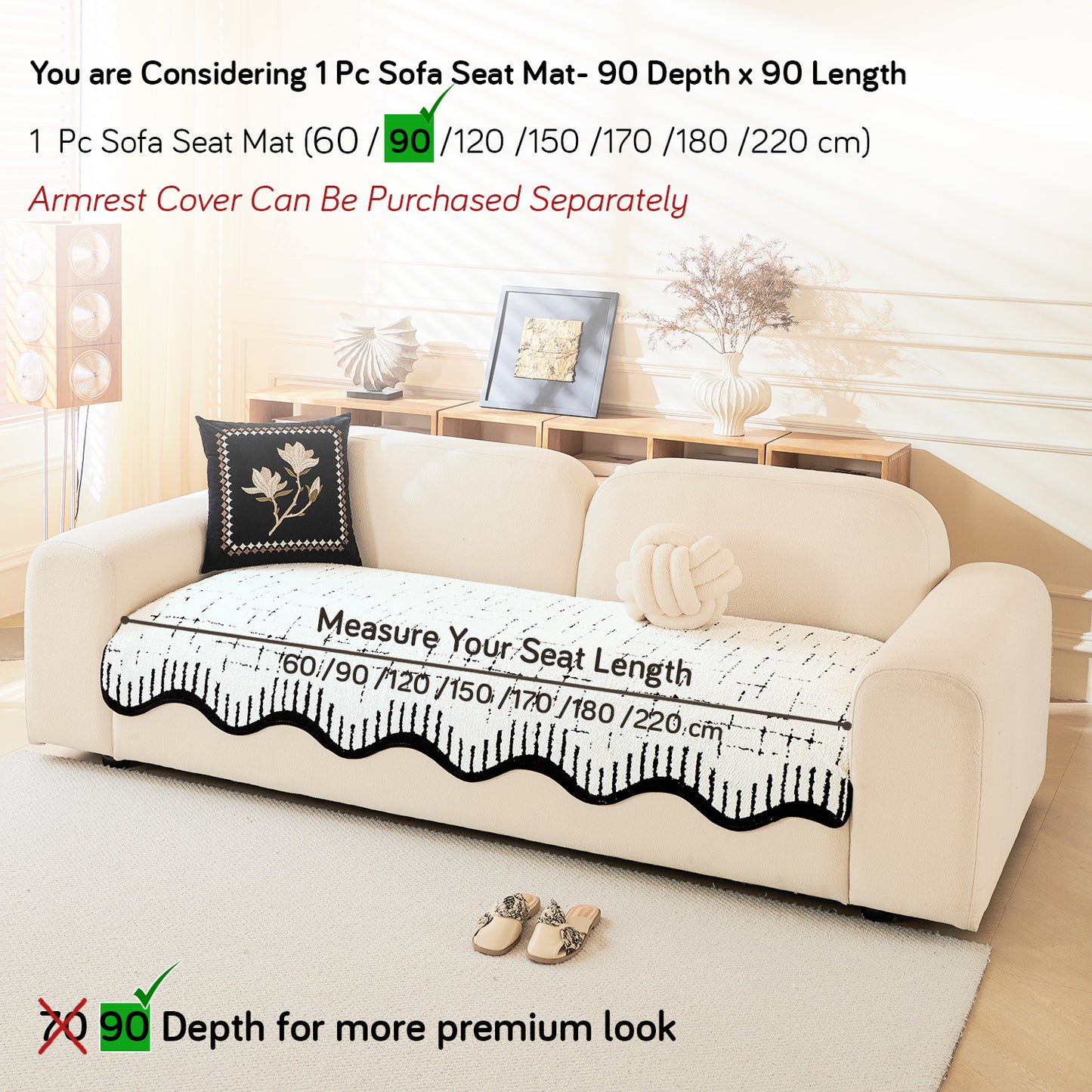 Premium Supple Soft Wavy Sofa Cover Mat, Off White