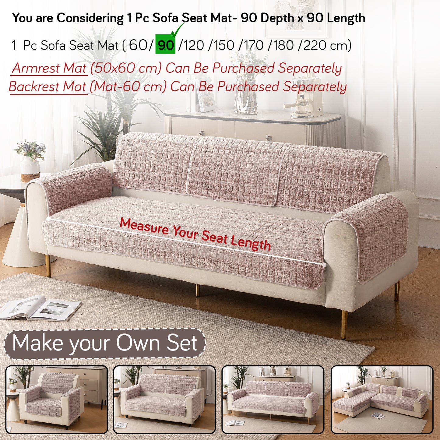 Premium Plush Anti Slip Sofa Cover Mat, Beige