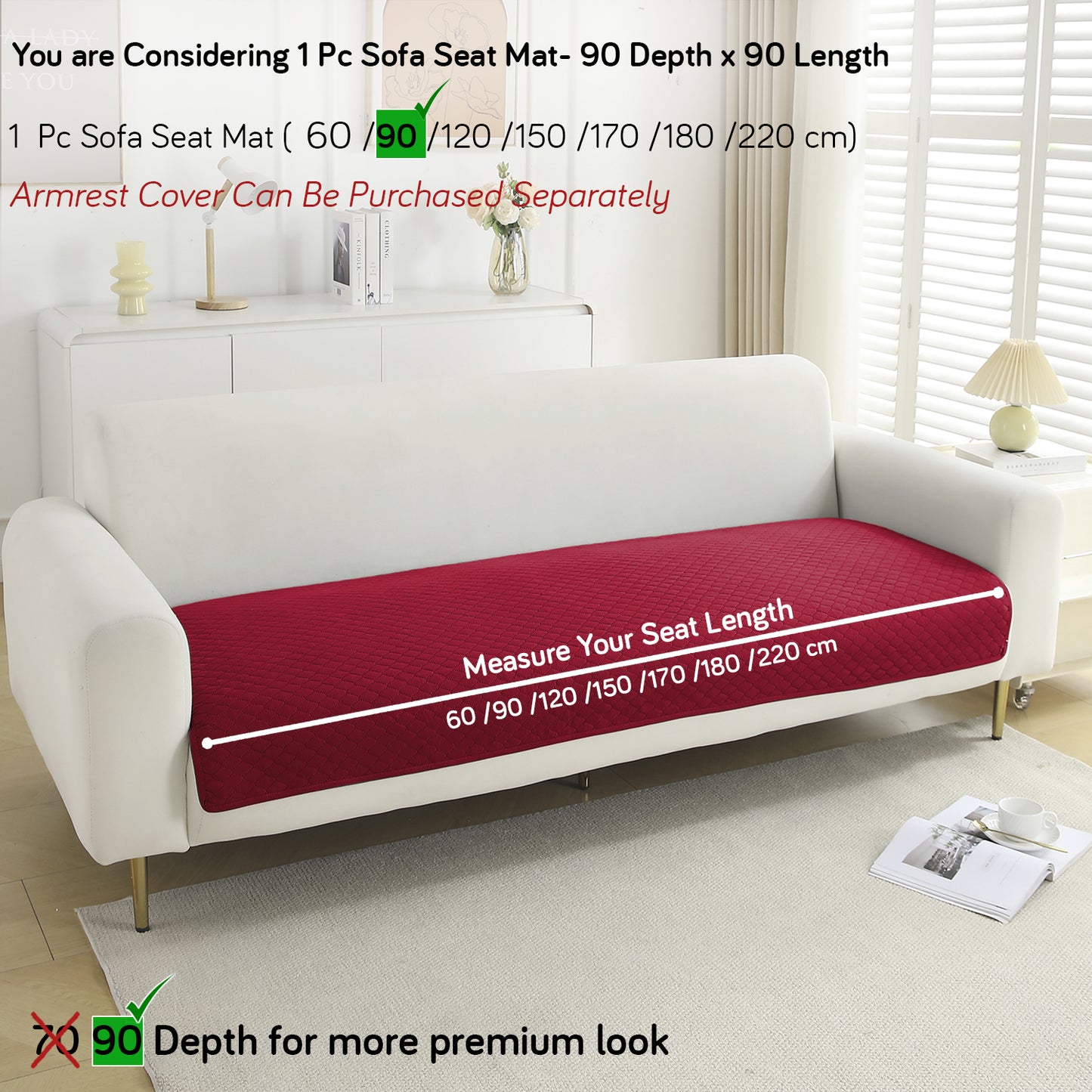 Polyester Quilted Sofa Cover Mats, Maroon