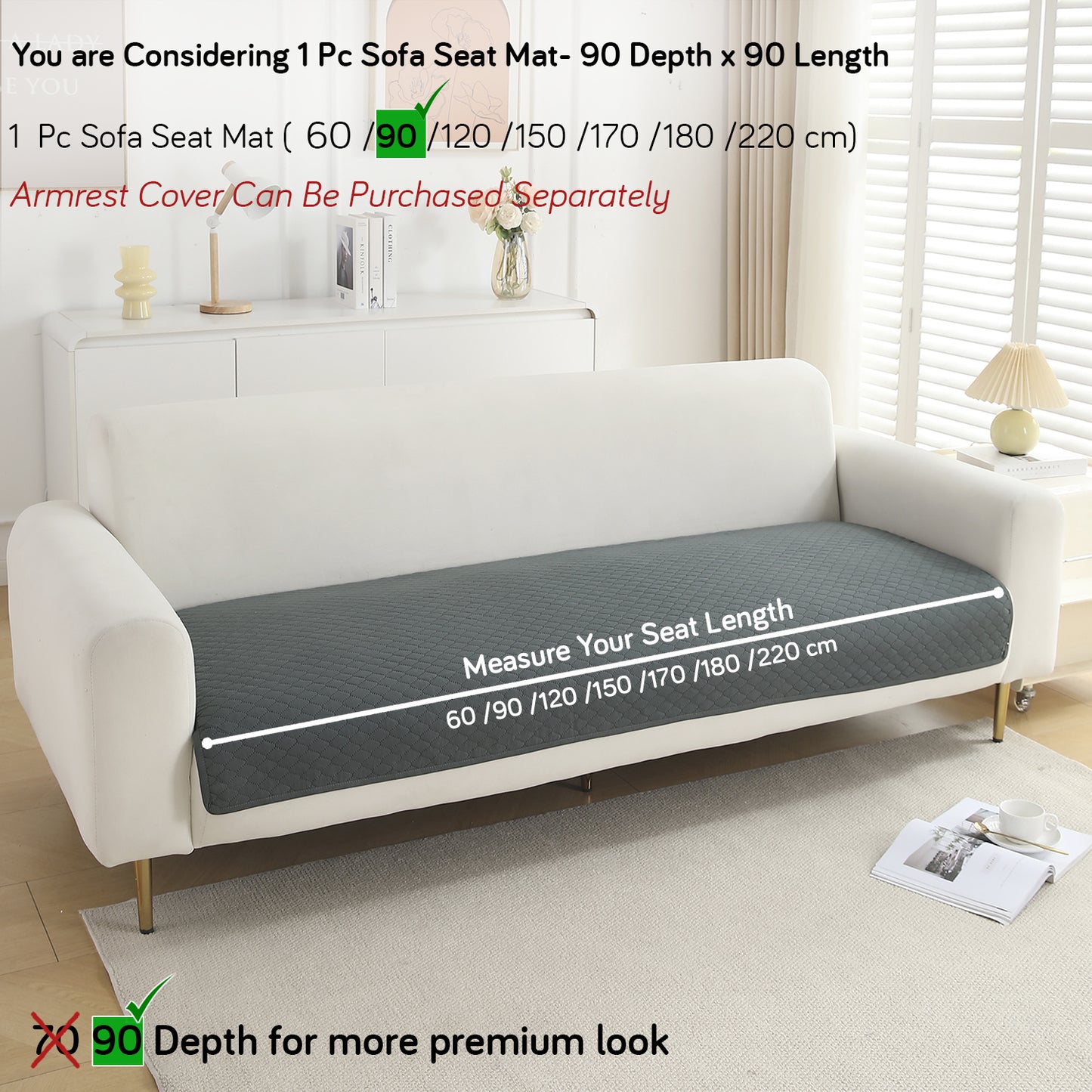 Polyester Quilted Sofa Cover Mats, Grey