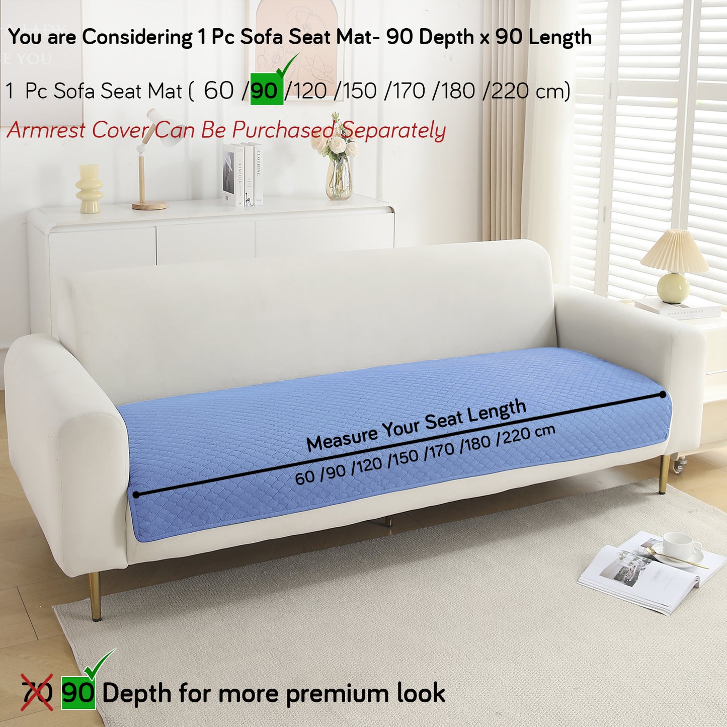Polyester Quilted Sofa Cover Mats, Blue