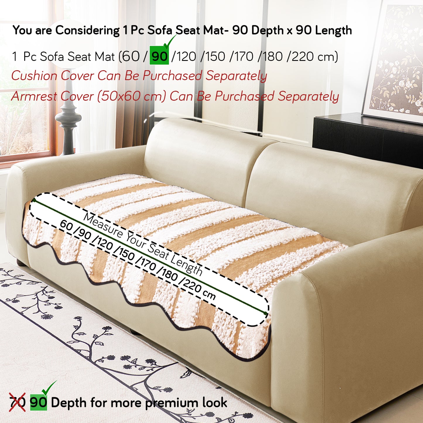 Luxury Wavy Plush Anti-Slip Sofa Cover Mats - Desert Brown