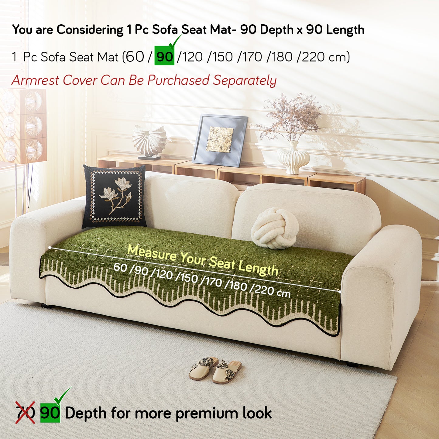Premium Supple Soft Wavy Sofa Cover Mat, Green