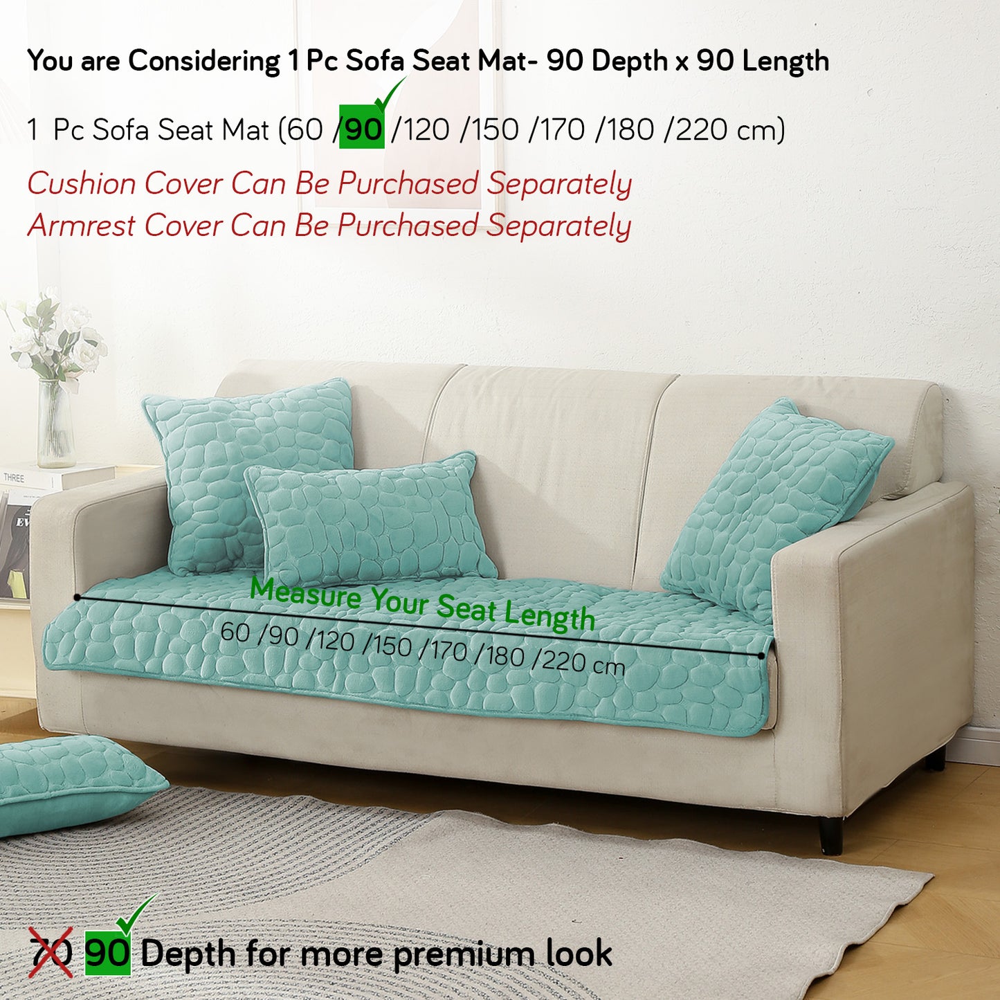 Premium Pebble Milk Velvet Anti Slip Sofa Mats, Fog Blue