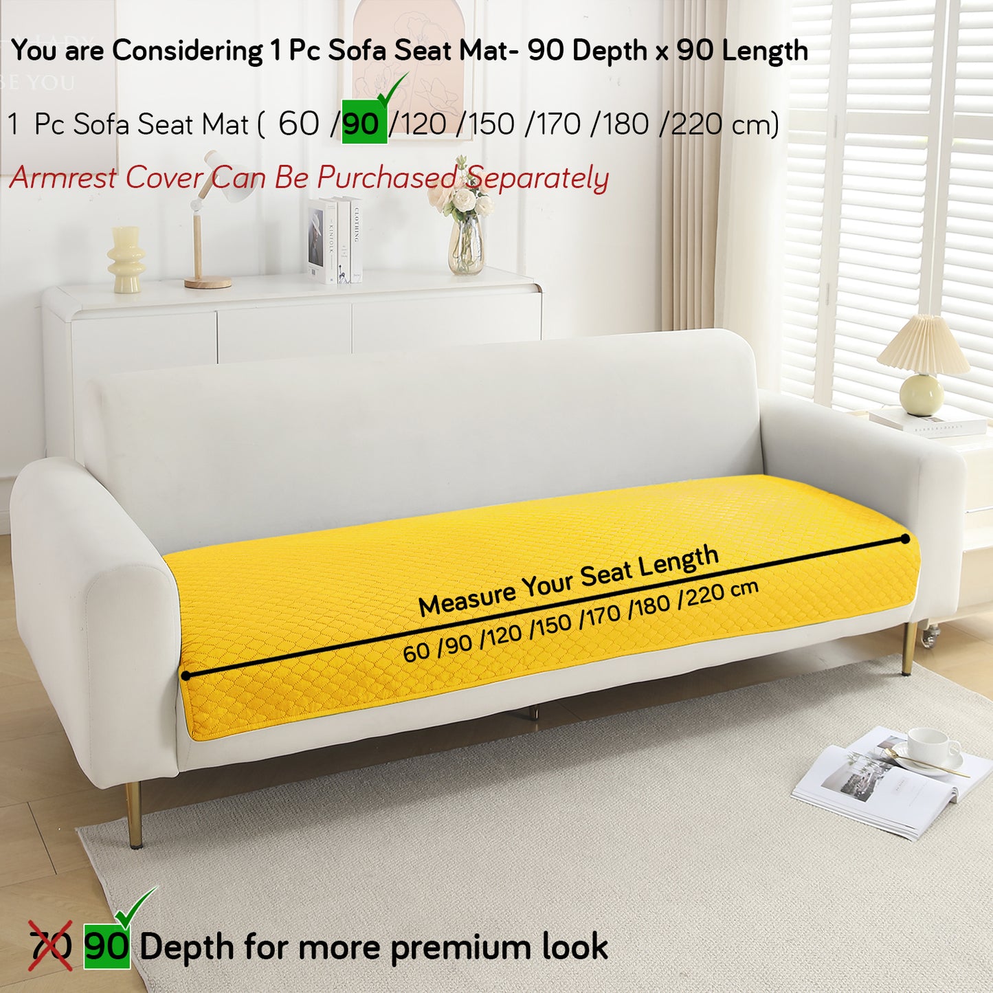 Polyester Quilted Sofa Cover Mats, Yellow