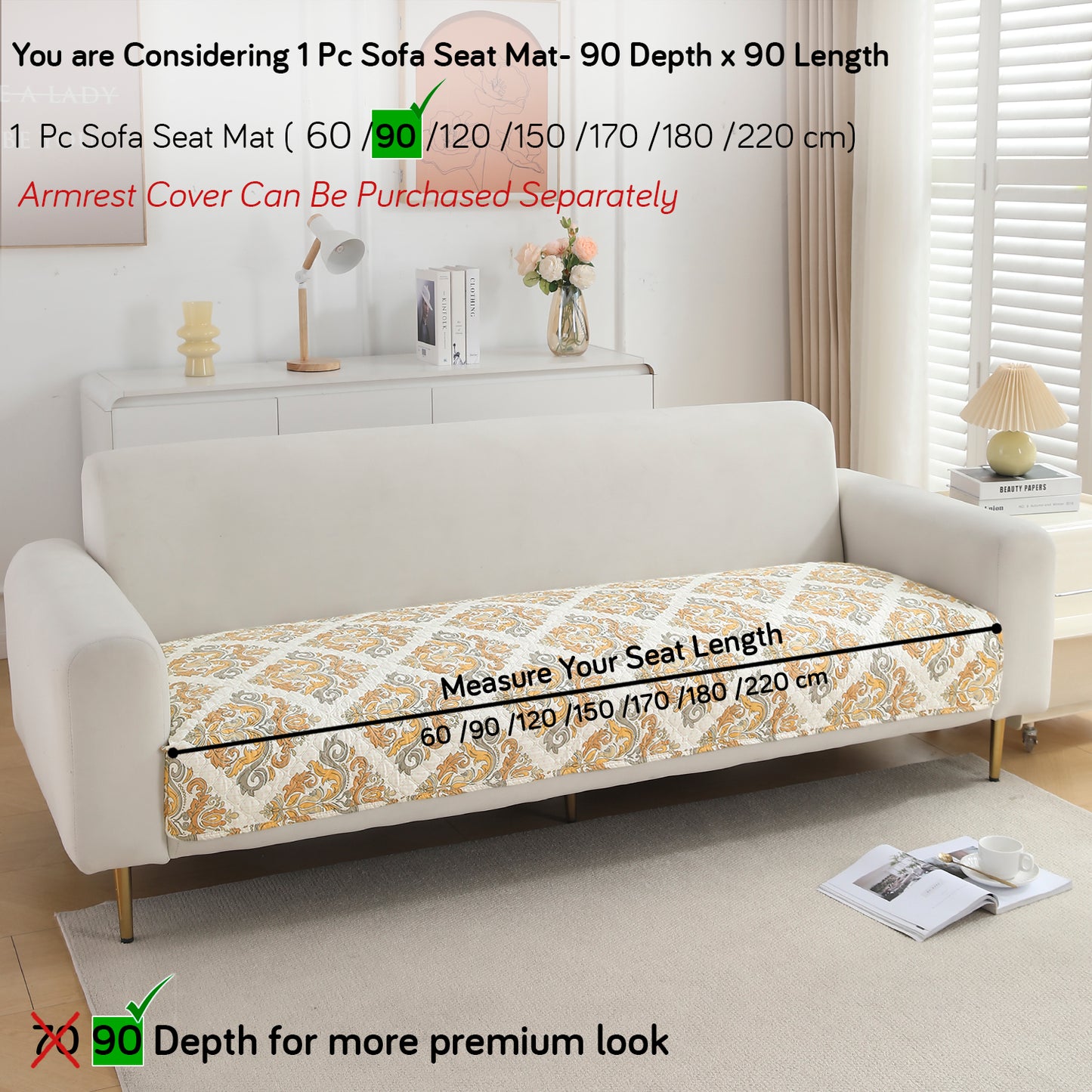 Polyester Printed Quilted Sofa Cover Mats, Damask Beige