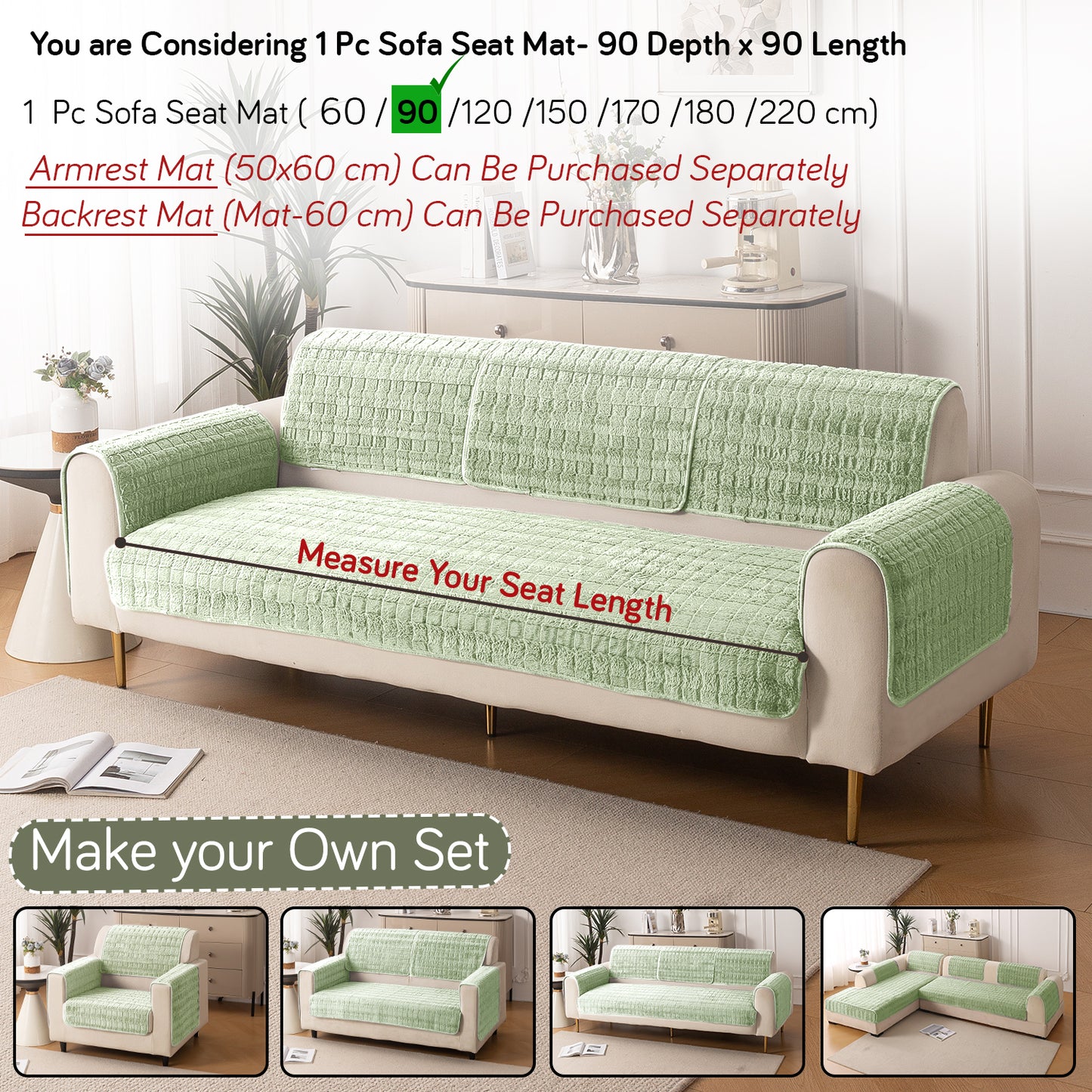 Premium Plush Anti Slip Sofa Cover Mat, Pastel Green