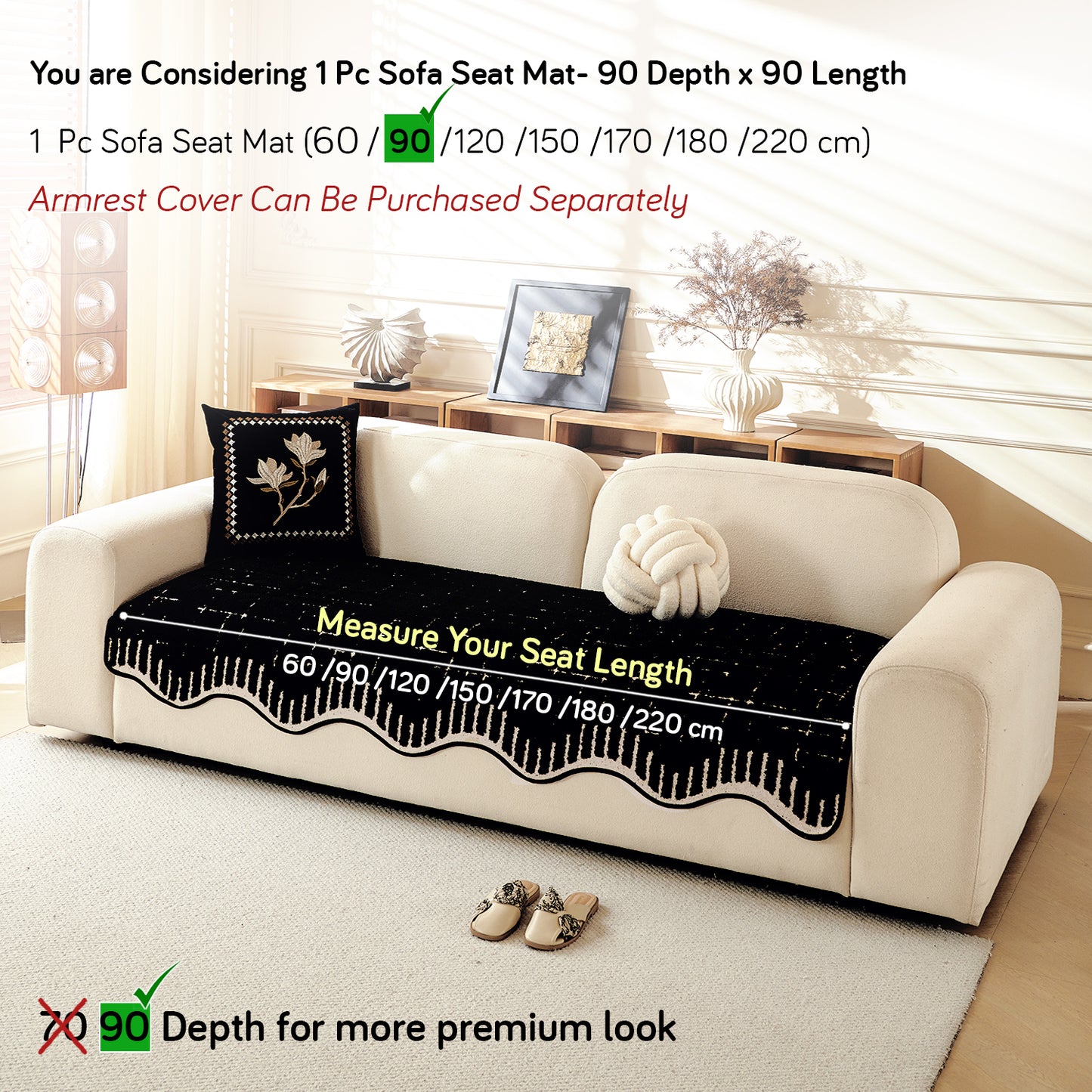Premium Supple Soft Wavy Sofa Cover Mat, Black