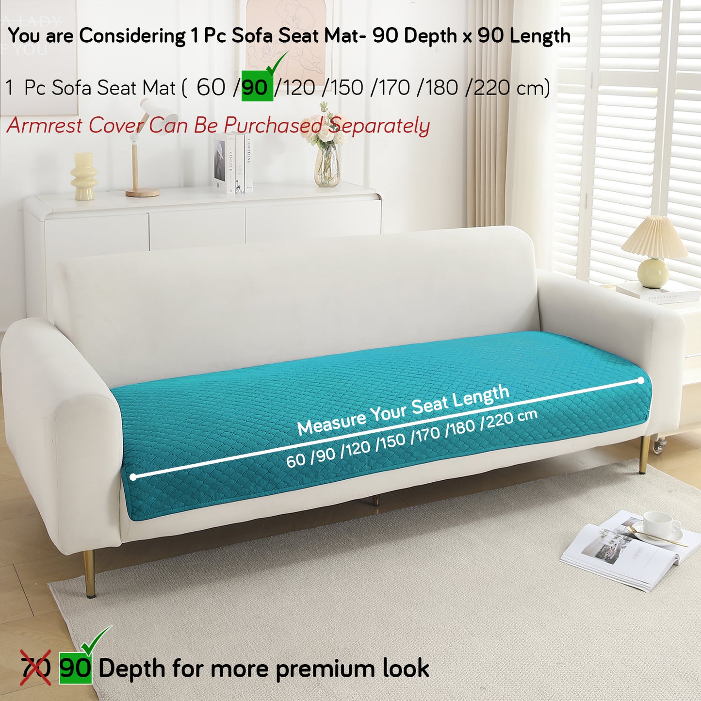 Polyester Quilted Sofa Cover Mats, Teal