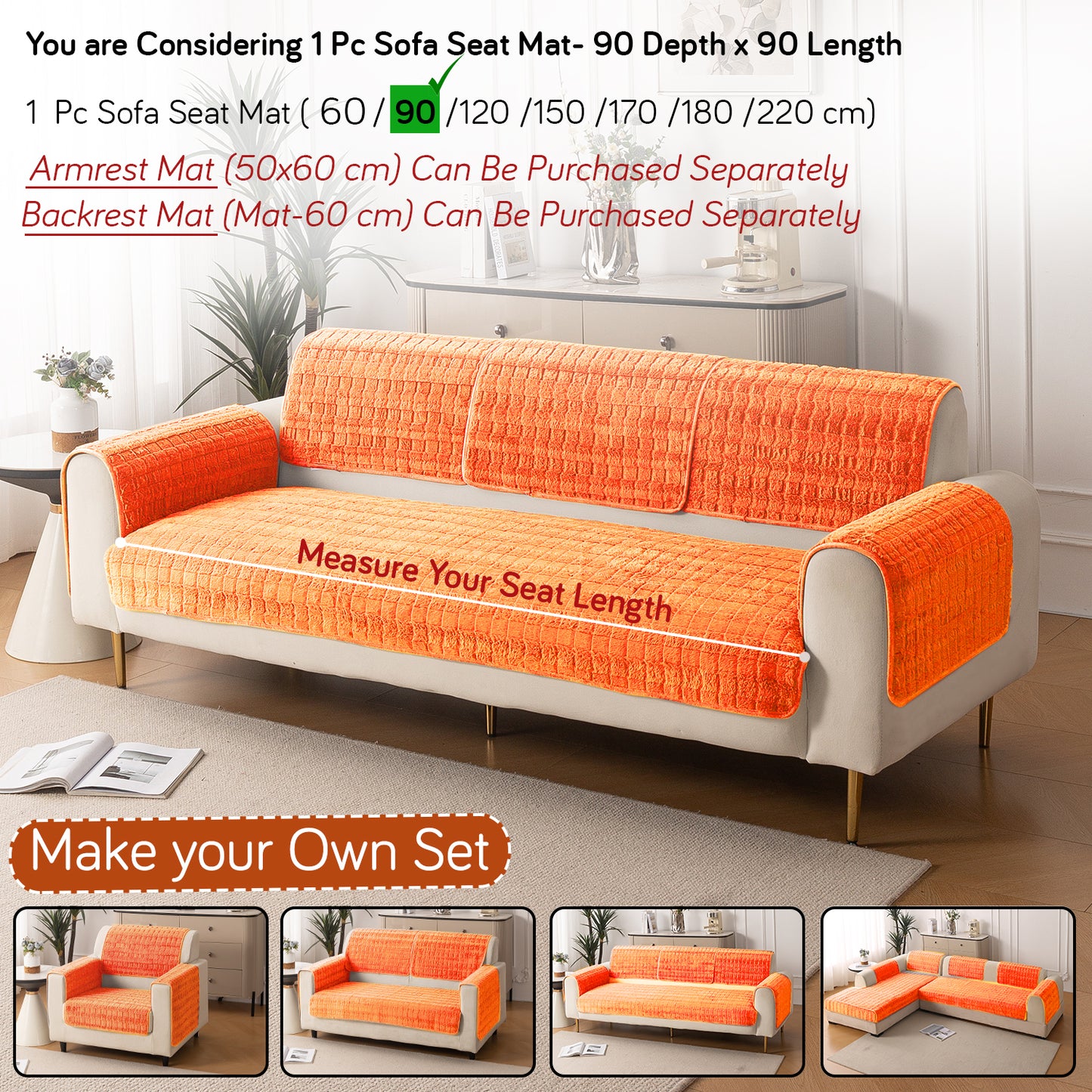 Premium Plush Anti Slip Sofa Cover Mat, Orange