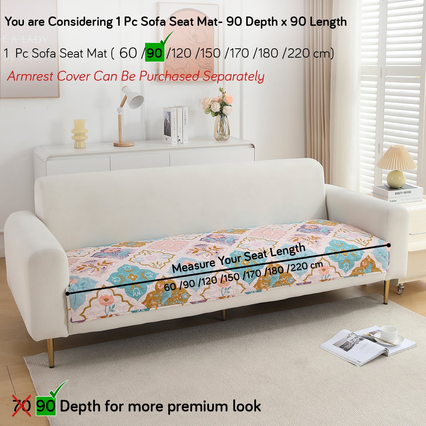 Polyester Printed Quilted Sofa Cover Mats, Quatrefoil Multicolor