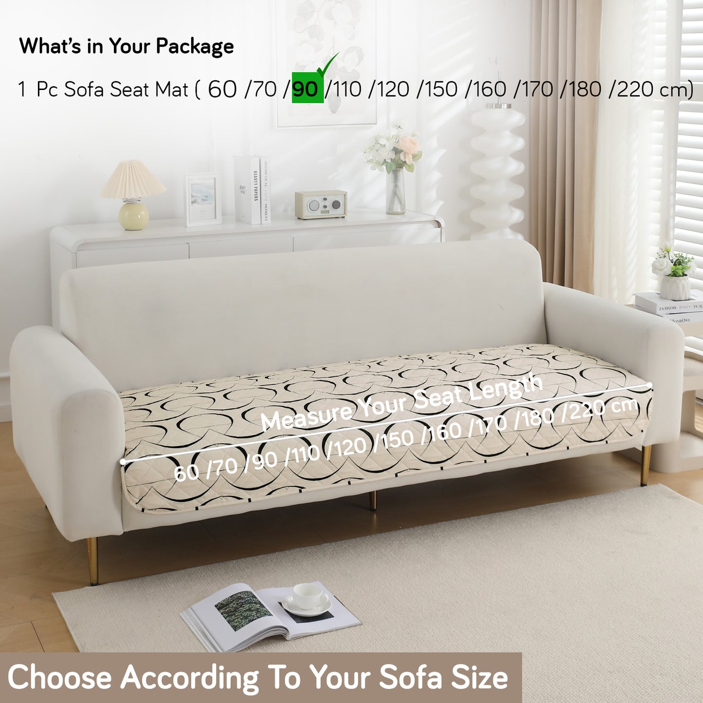 HOKIPO Water Repellent + Waterproof Quilted Sofa Mats, Natural Beige Abstract Art