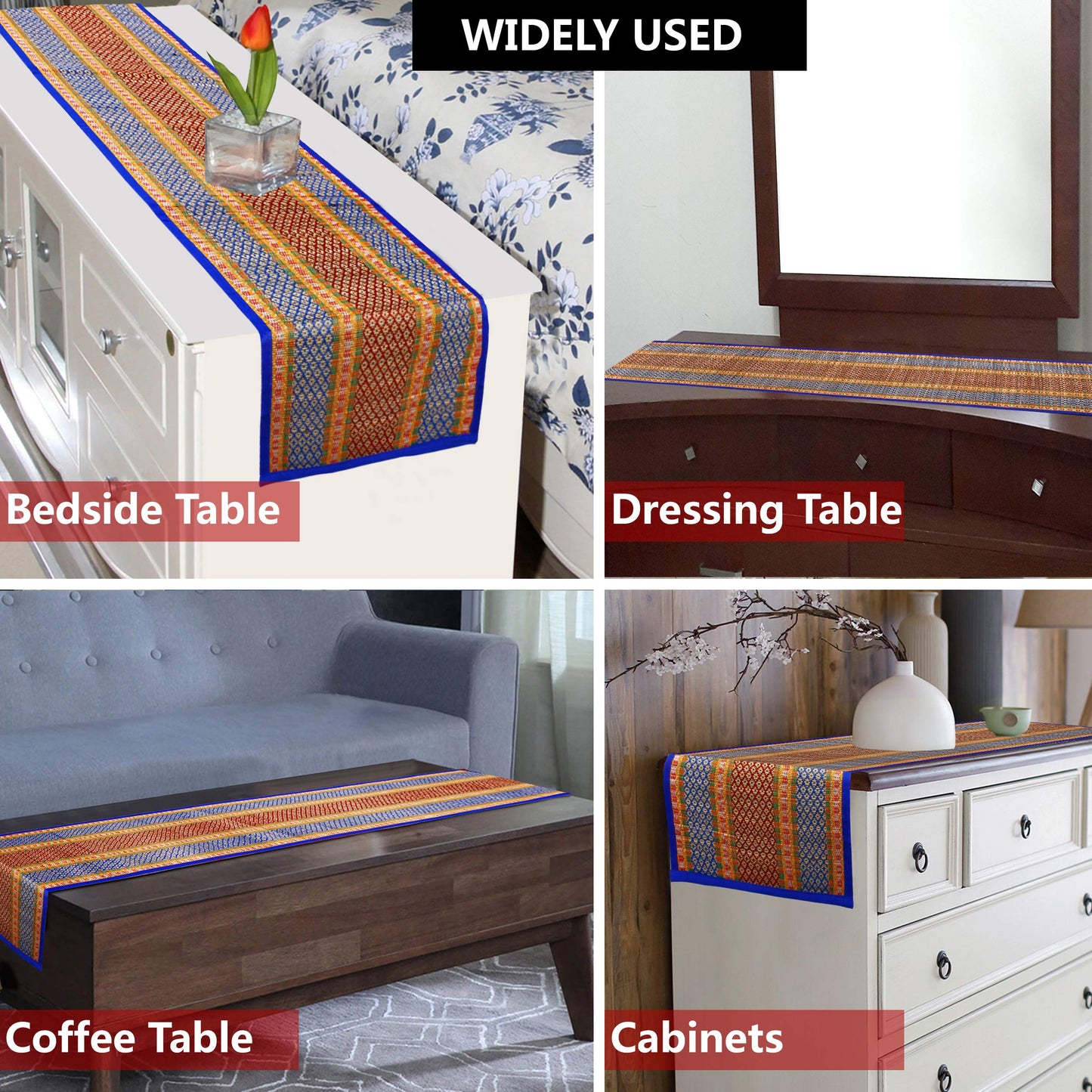 Natural Handmade Madurkathi Table Runner for Dining Table, Centre Table, Coffee Table, Teapoy, Blue