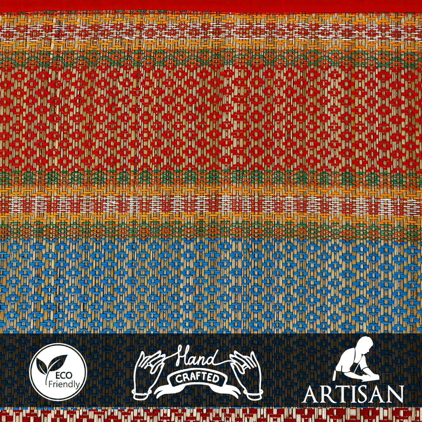 Natural Handmade Madurkathi Large Chatai Mats for Home, Red