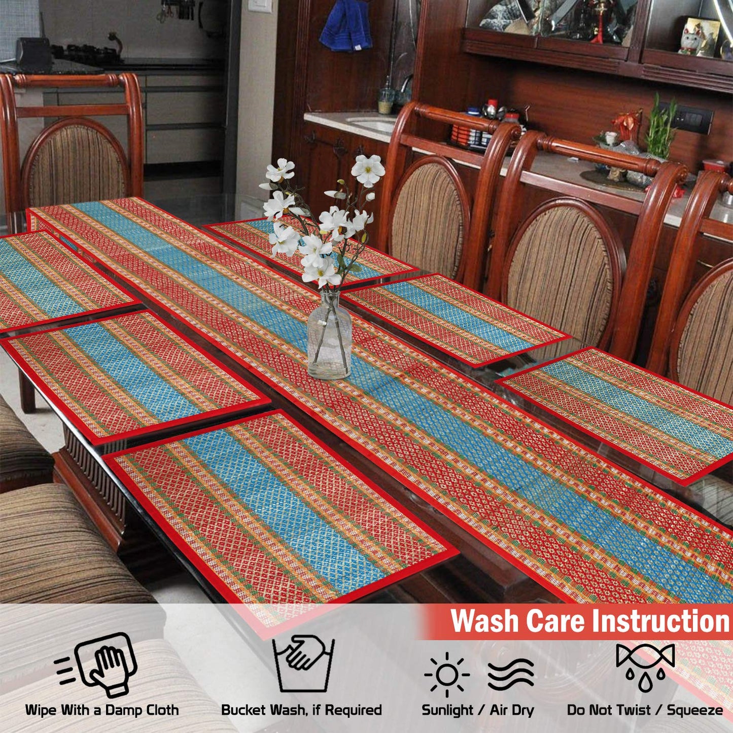 Handmade Madurkathi River Grass Dining Table Mats, Red