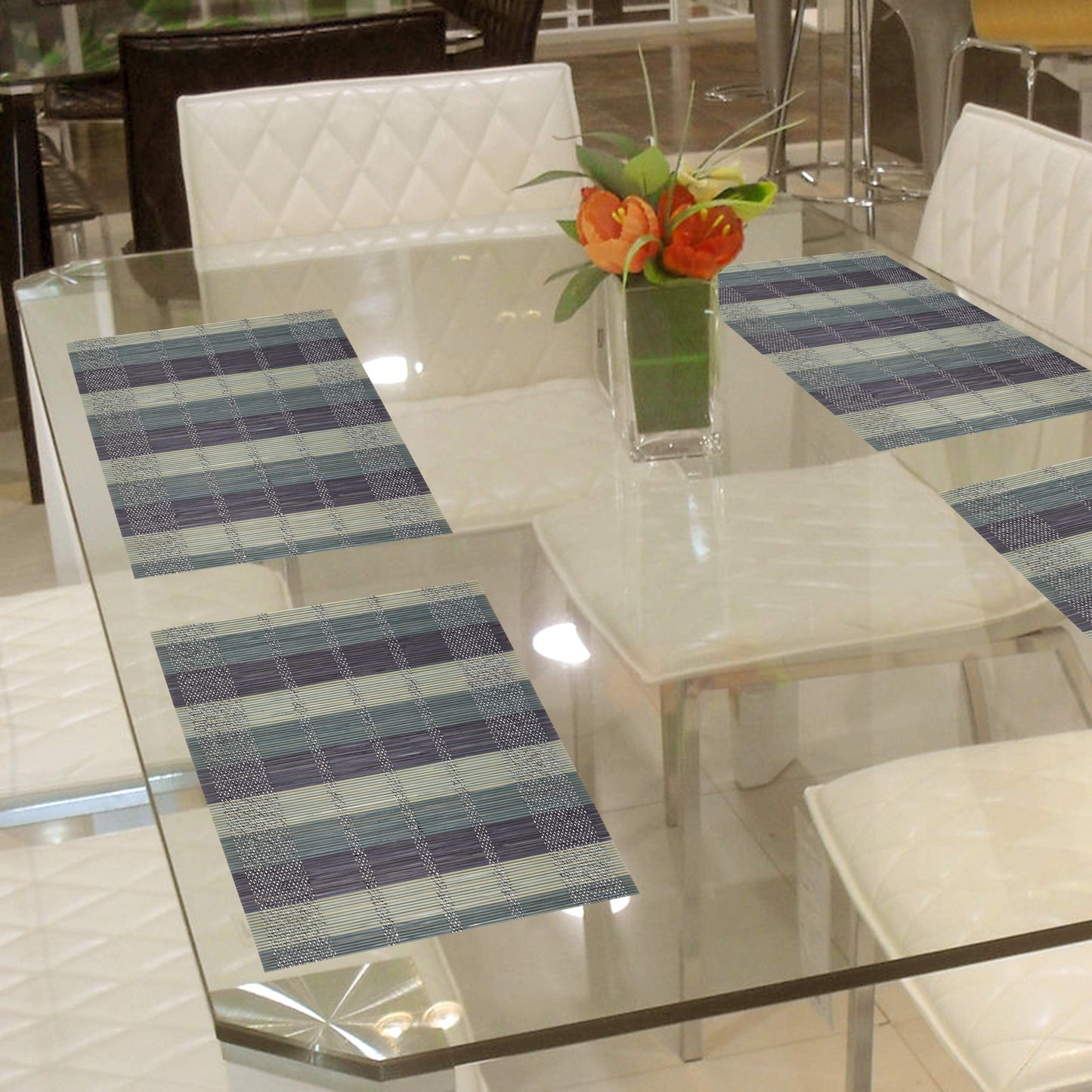 Heat Resistant Bamboo Placemats Set of 6 Dining Table Mats, 45x30 cm, Bean Blue