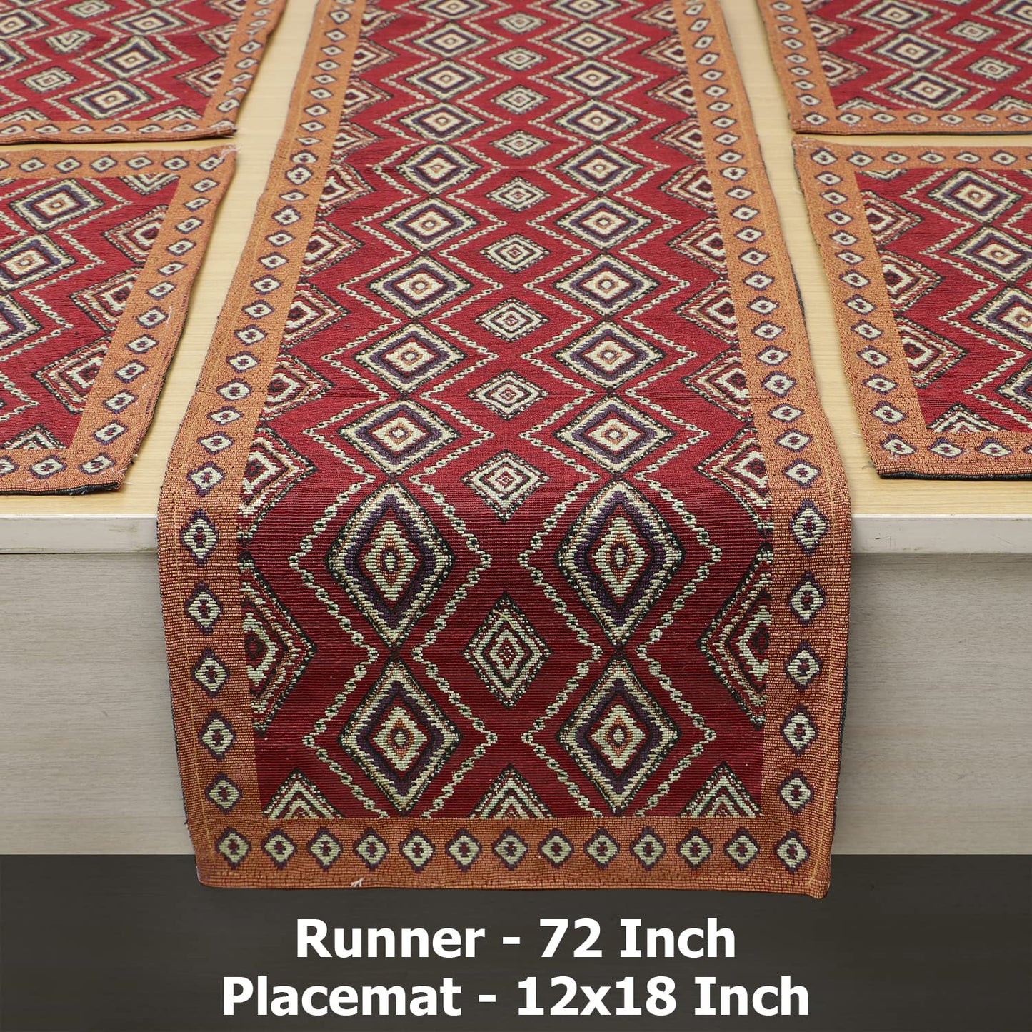 Cotton Jacquard Dining Table Mats, Red Diamond
