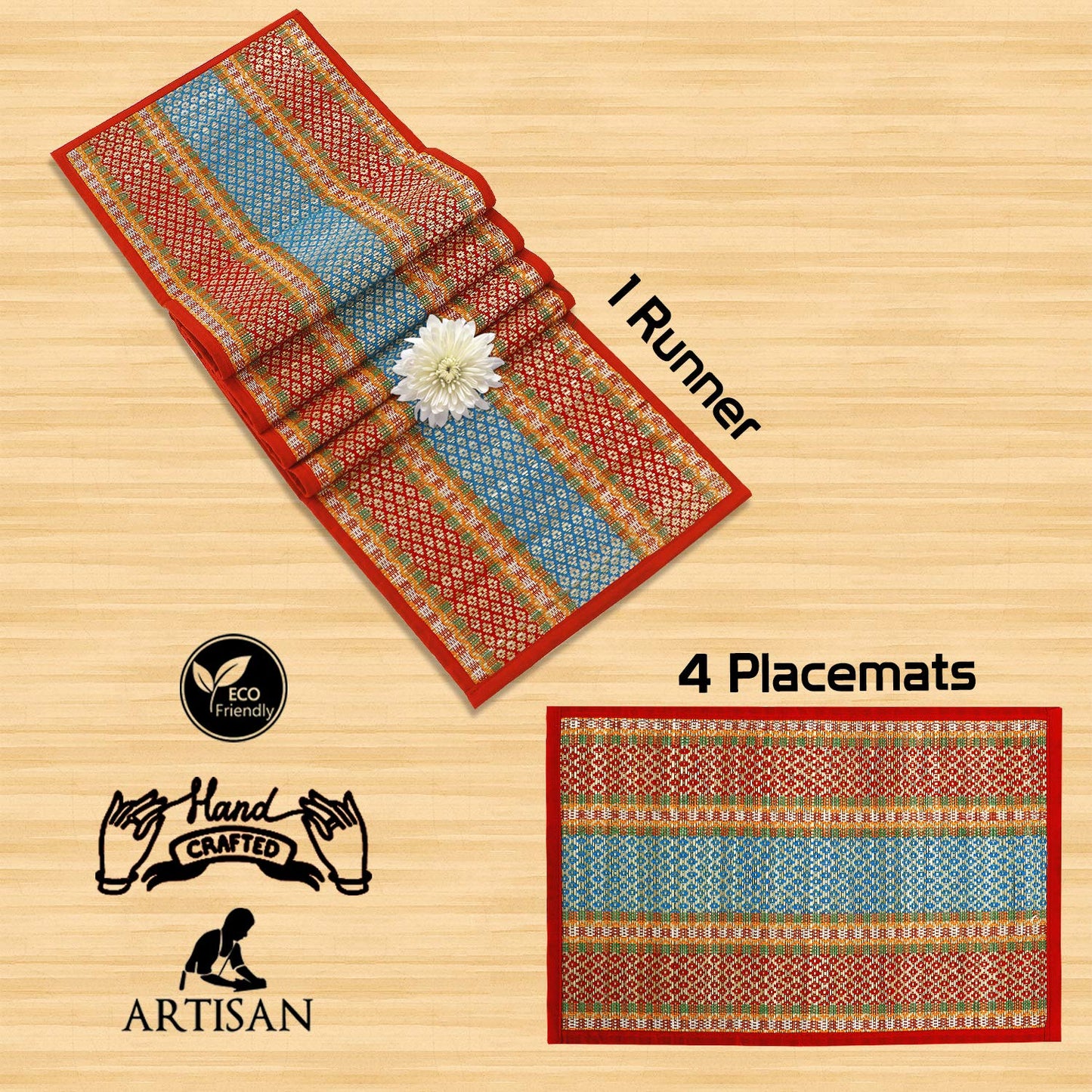 Handmade Madurkathi River Grass Dining Table Mats, Red