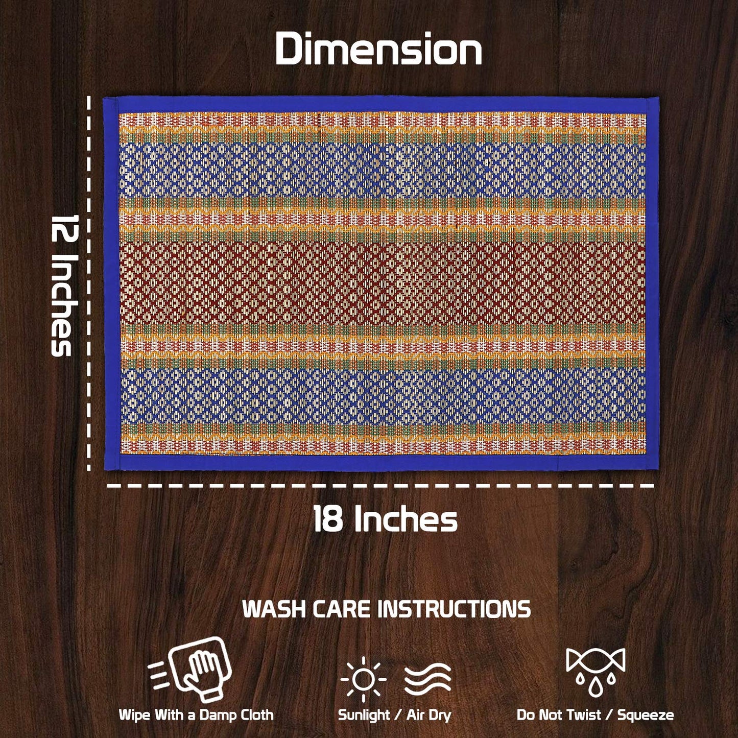 Handmade Madurkathi River Grass Dining Table Mats, Blue