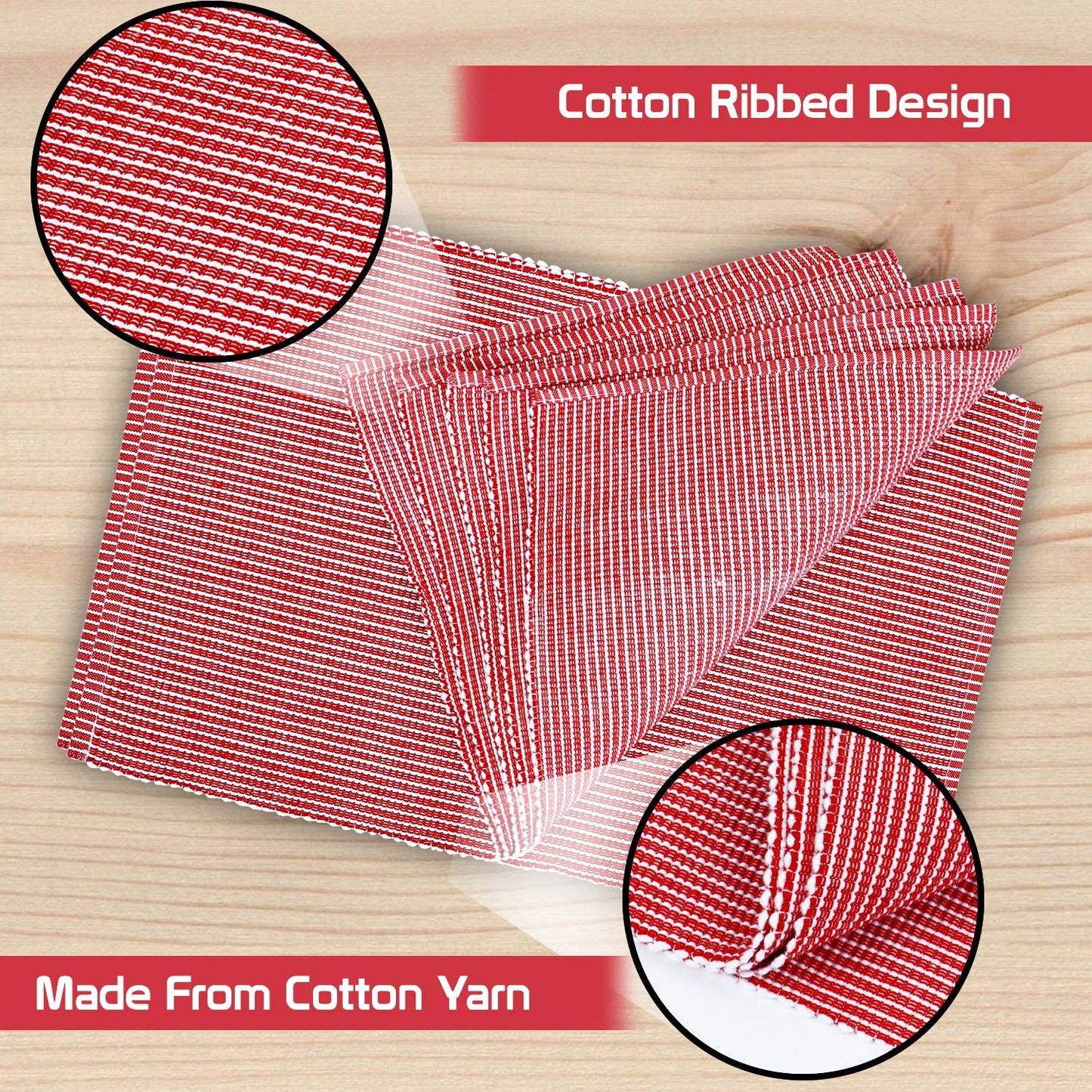 Ribbed Cotton Heat Resistant Dining Table Mat, Red