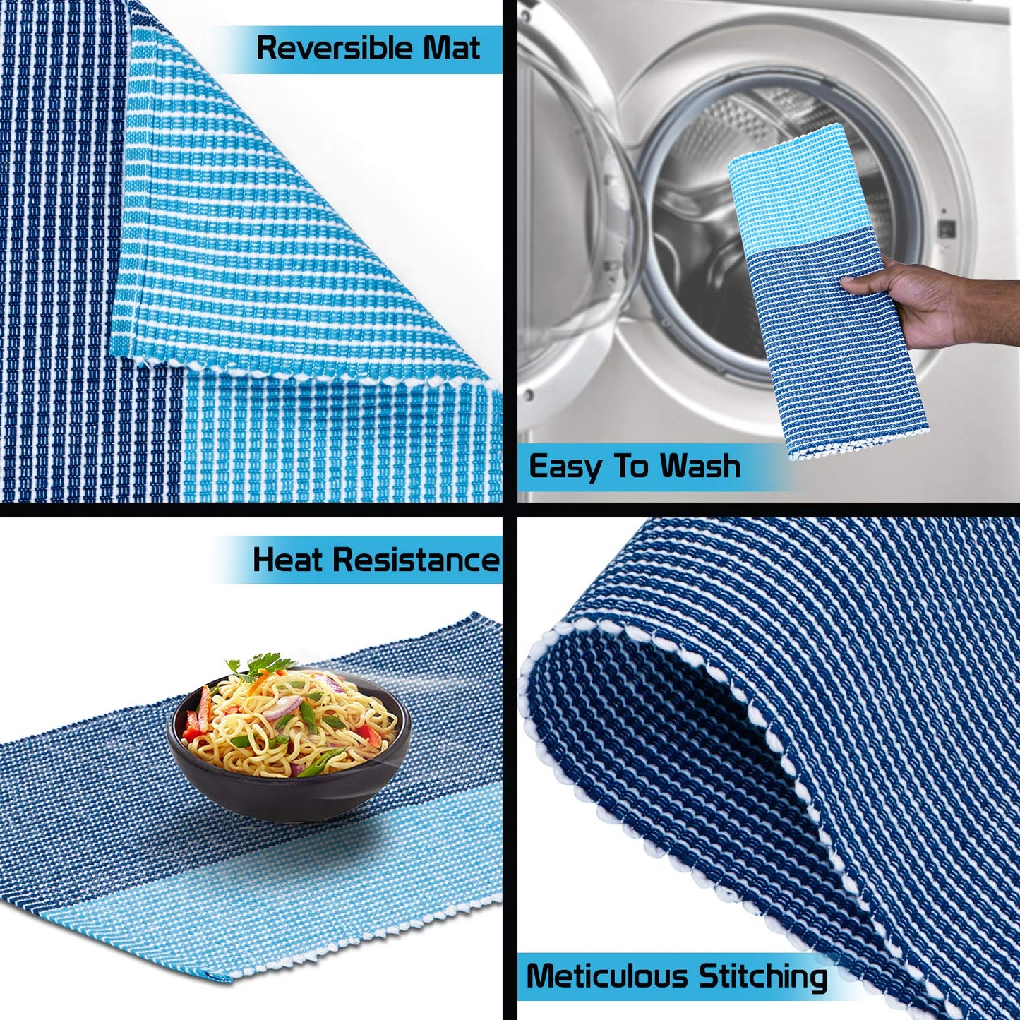 Ribbed Cotton Heat Resistant Dining Table Mat, Sky Blue