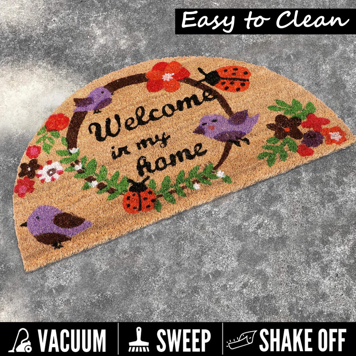 Large 45x75cm Coir Door Mats for Entrance Big Size Welcome Mat, Purple
