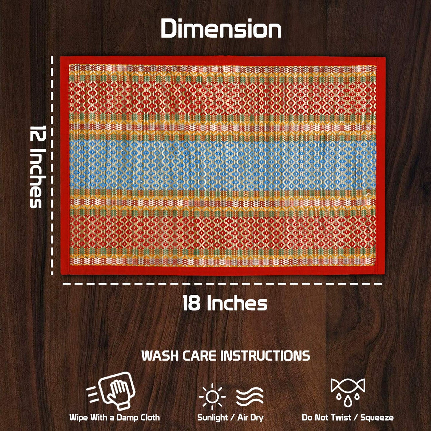 Handmade Madurkathi River Grass Dining Table Mats, Red