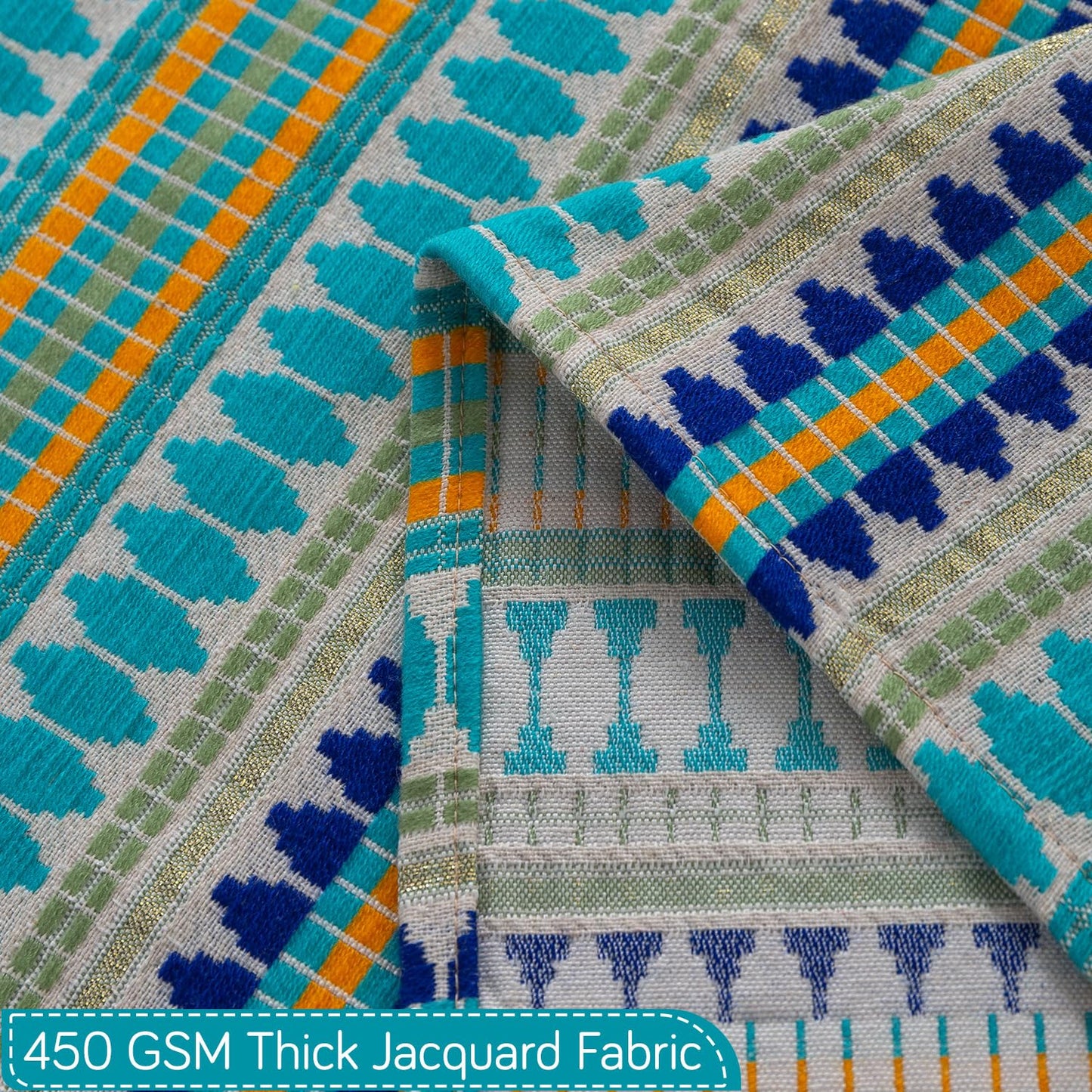 Artisan Boho 5-Seater Sofa Seat Mat with Tassels (3+1+1), Aqua Blue