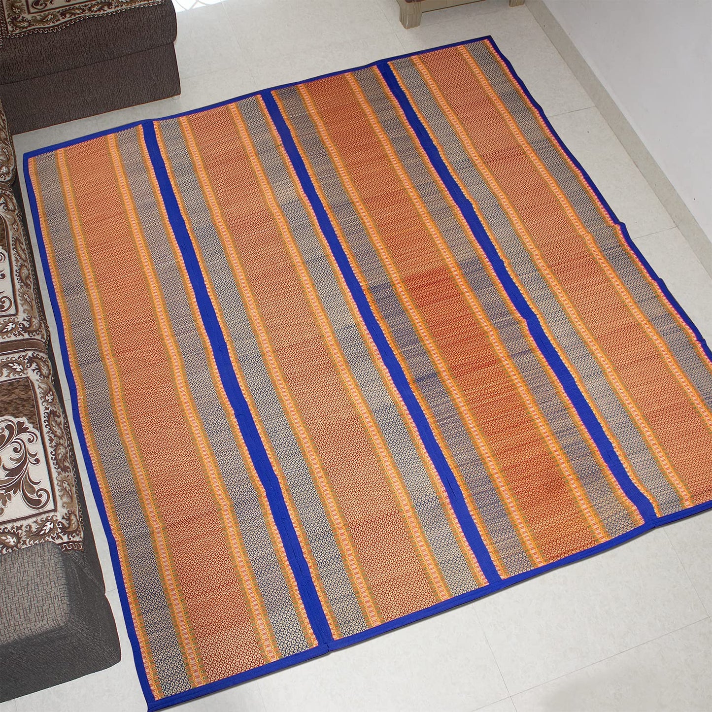 Natural Handmade Madurkathi Large Chatai Mats for Home, Blue