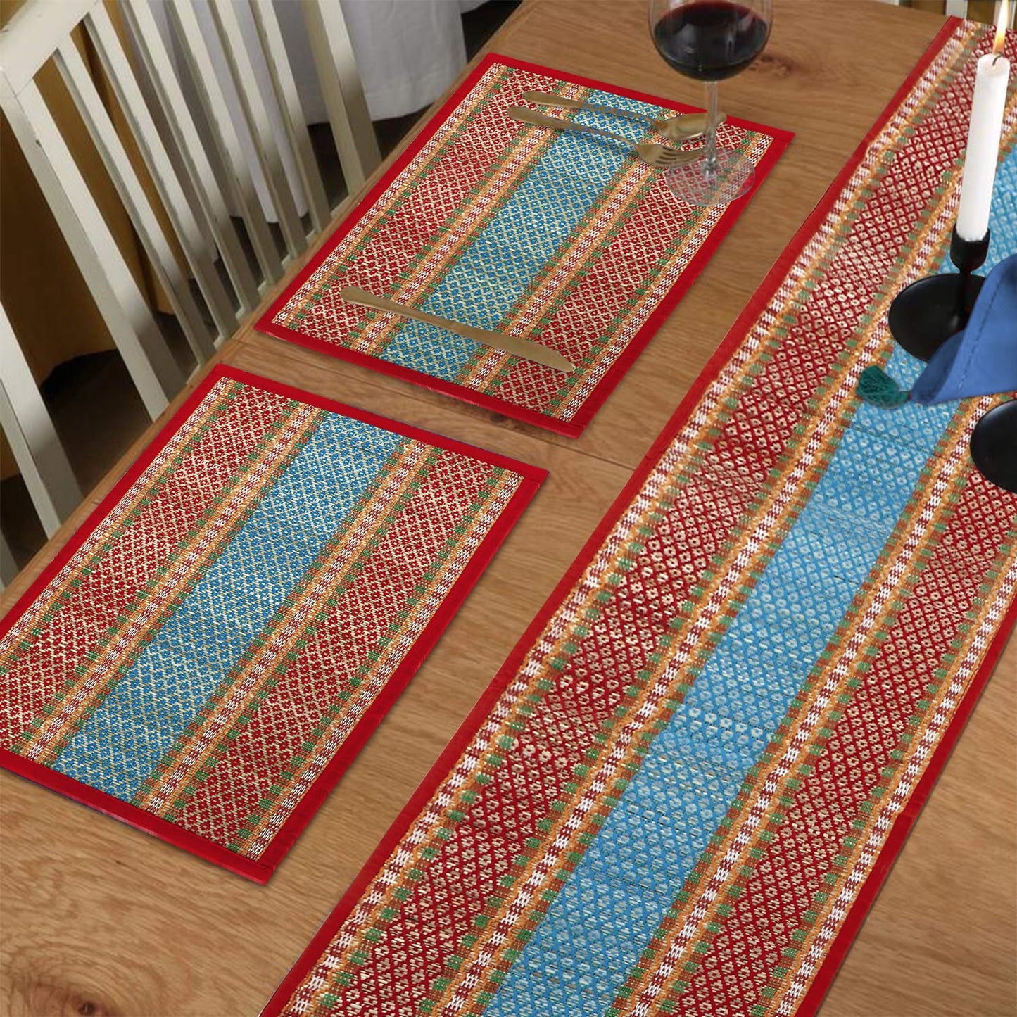 Handmade Madurkathi River Grass Dining Table Mats, Red