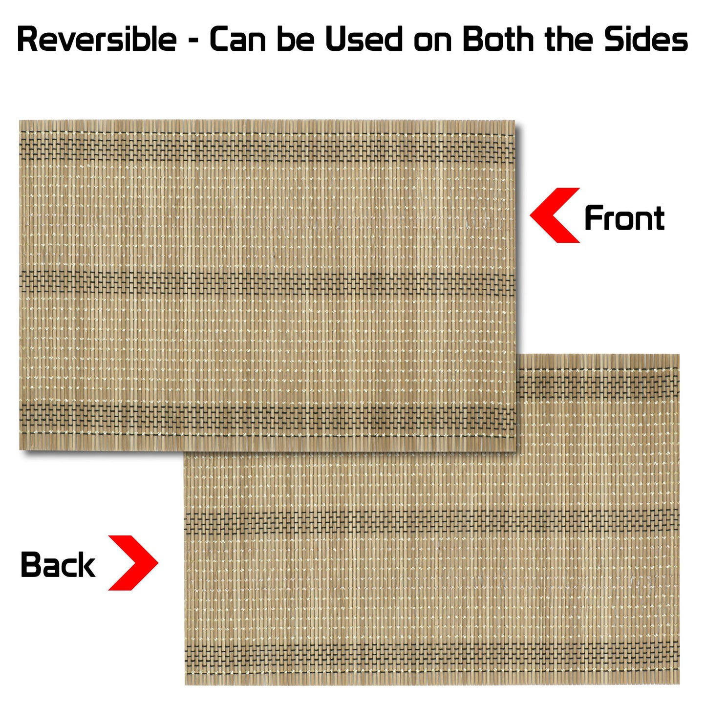 Reversible Bamboo Table Mats for Dining Table, Set of 4 Placemats, 45x30 cm, Hazel Wood