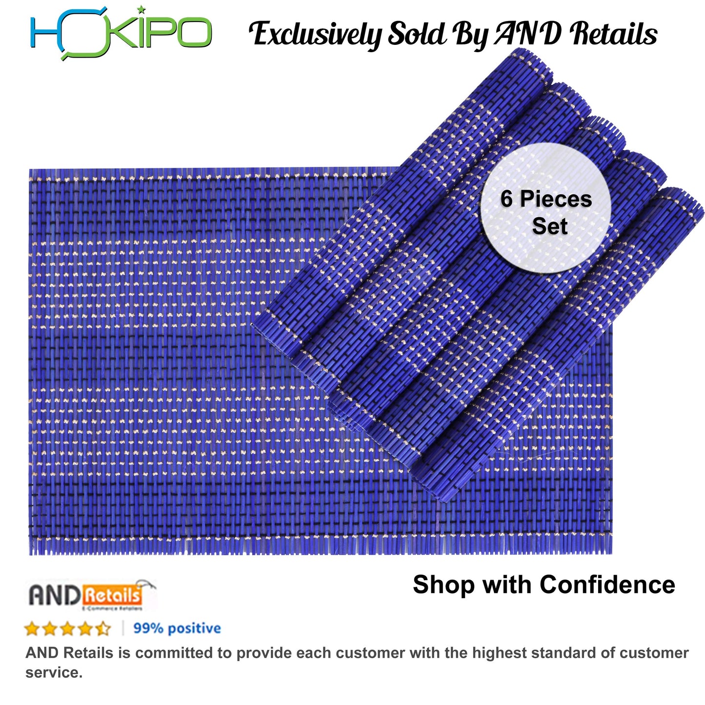 Reversible Bamboo Placemats for Dining Table Set of 6 Table Mats, 45x30 cm