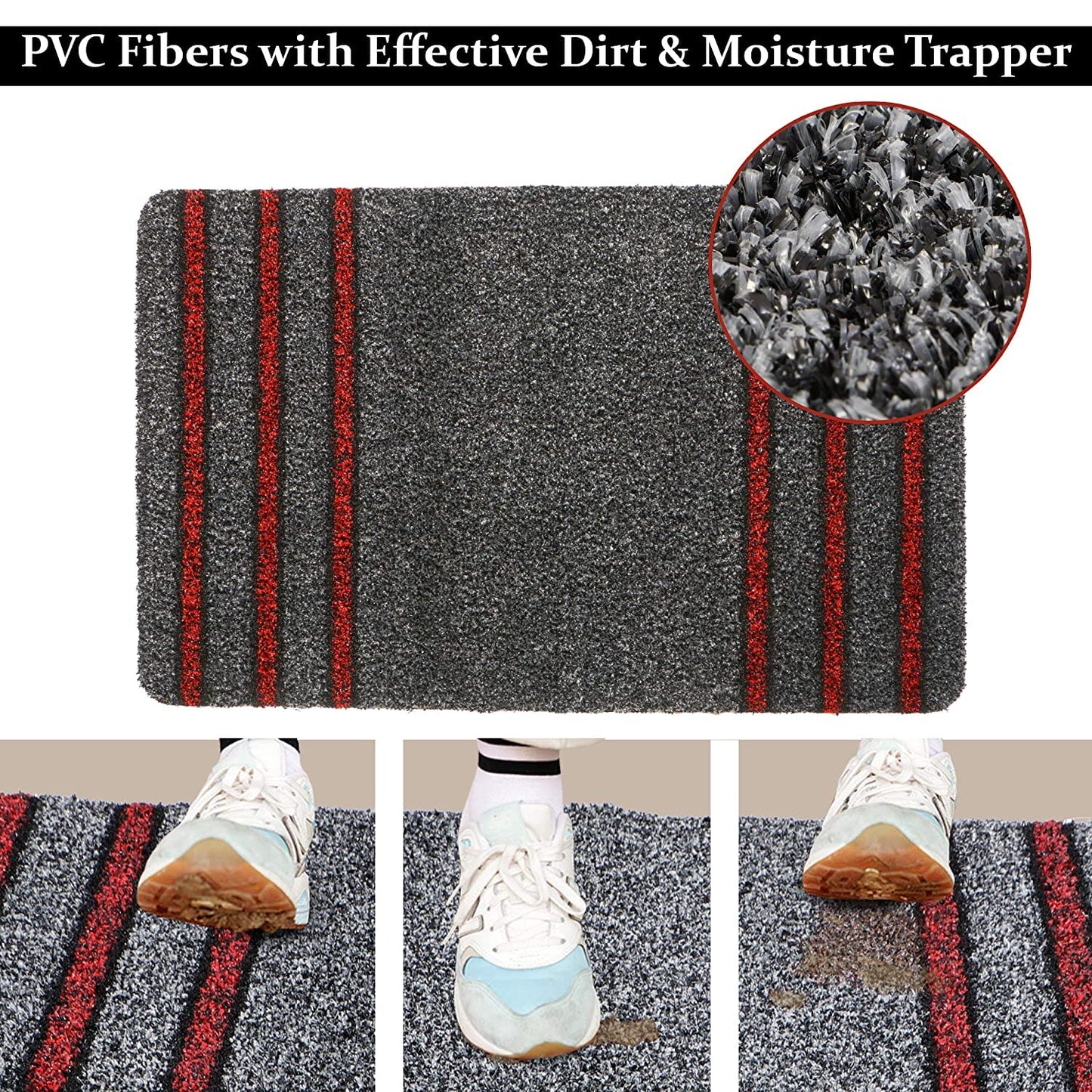 Rubber Back Dirt Trapper Rectangular Doormats For Entrance Big Size, Black, 48X78 Cm