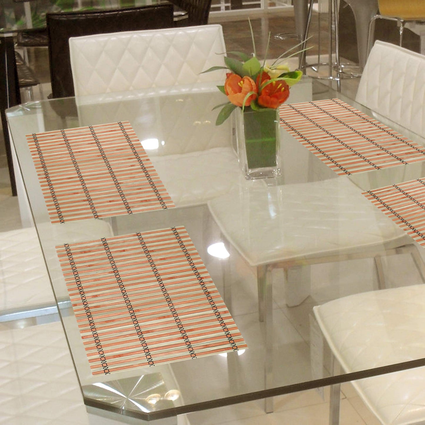 Reversible Bamboo Placemats for Dining Table Set of 4 Table Mats, 45 x 30 cm,