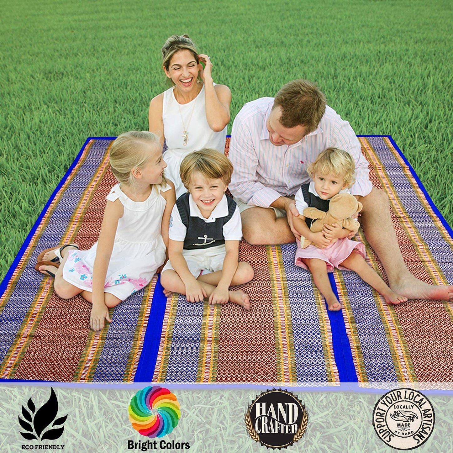 Natural Handmade Madurkathi Large Chatai Mats for Home, Blue