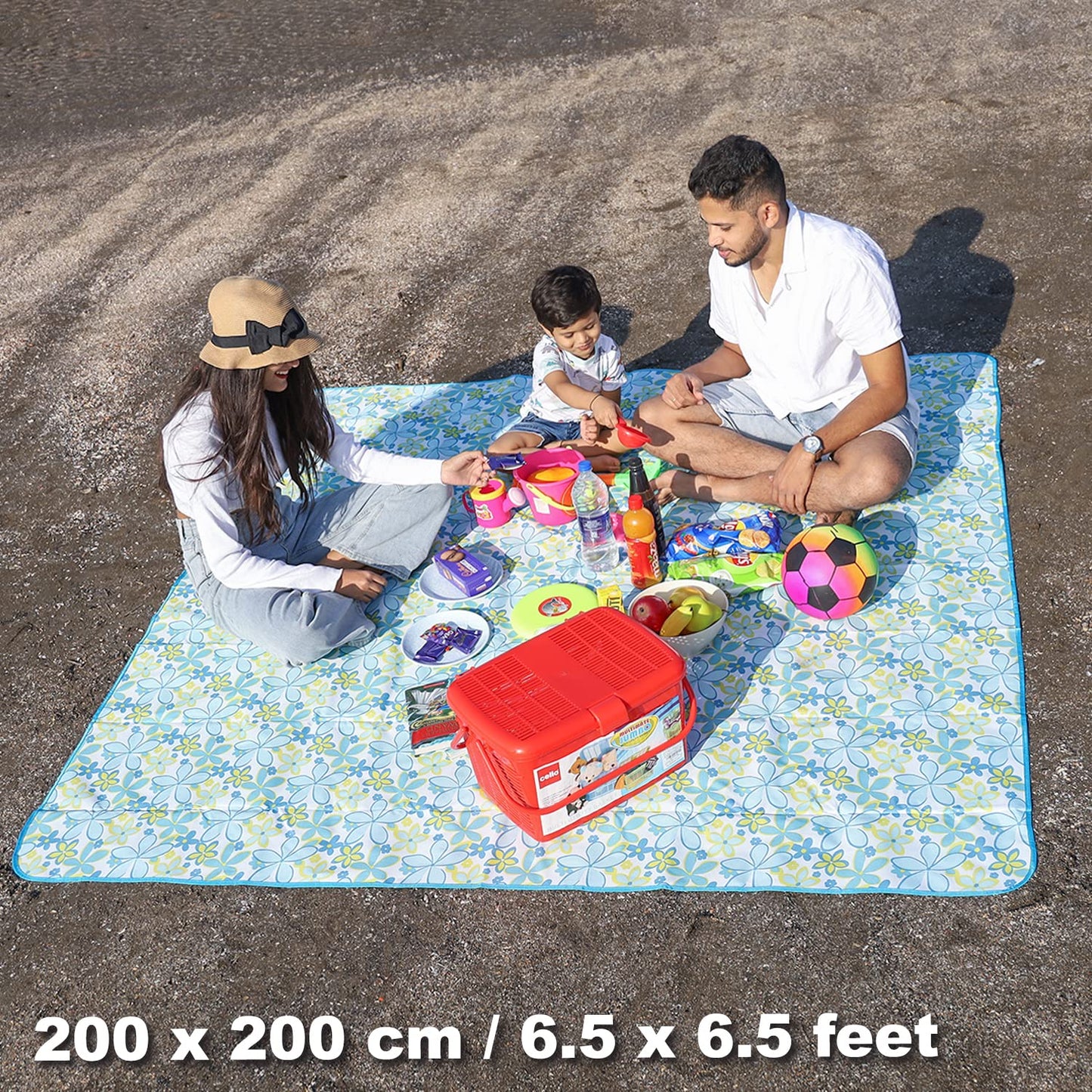 Foldable Waterproof and Sandproof Picnic Mat Blanket, Floral Blue