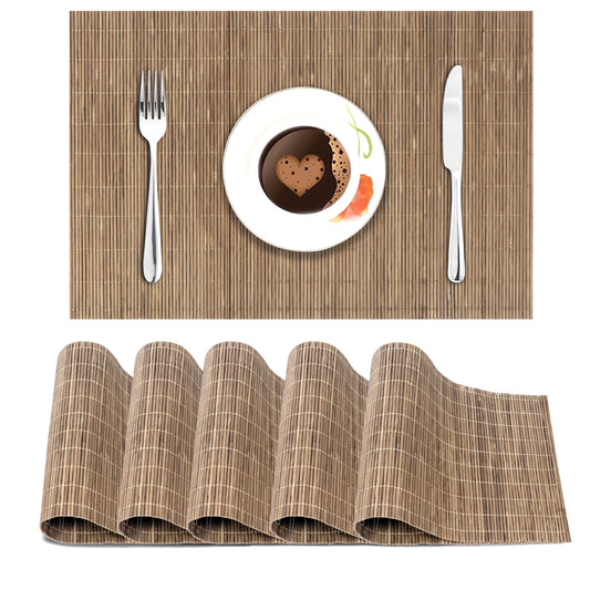 Reversible Bamboo Table Mats For Dining Table, Set Of 6 Placemats, 45X30 Cm, Brown