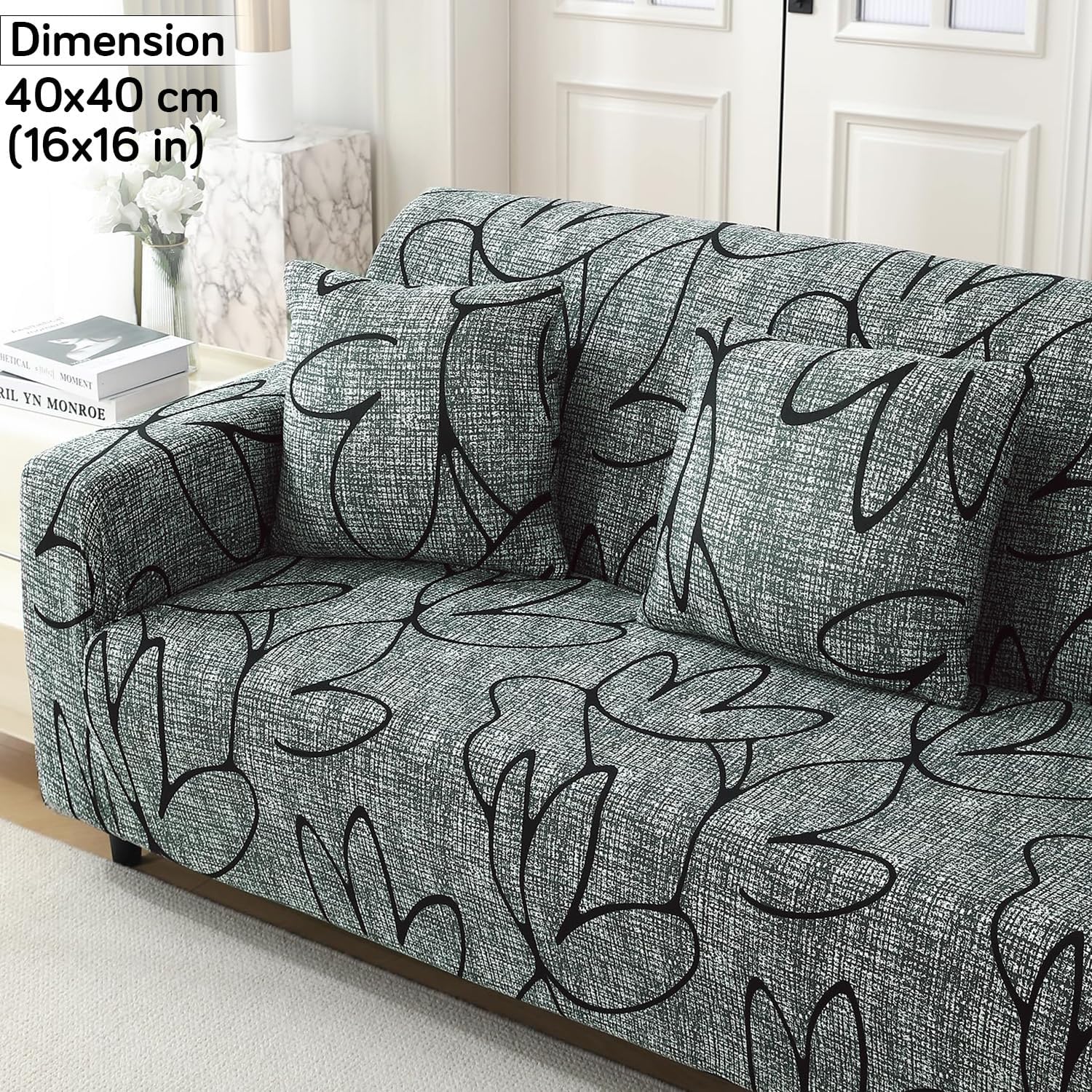 Grey Abstract Floral print zippered sofa pillow covers Set of 2