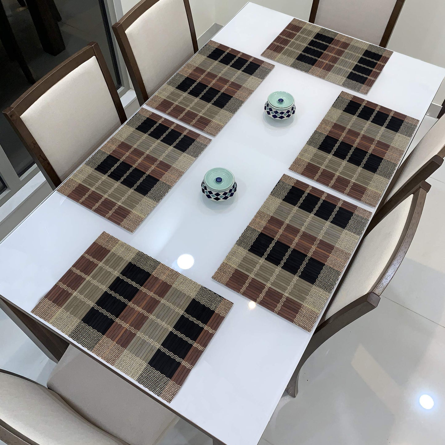 Reversible Bamboo Placemats Set of 6 Table Mats, 45x30 cm