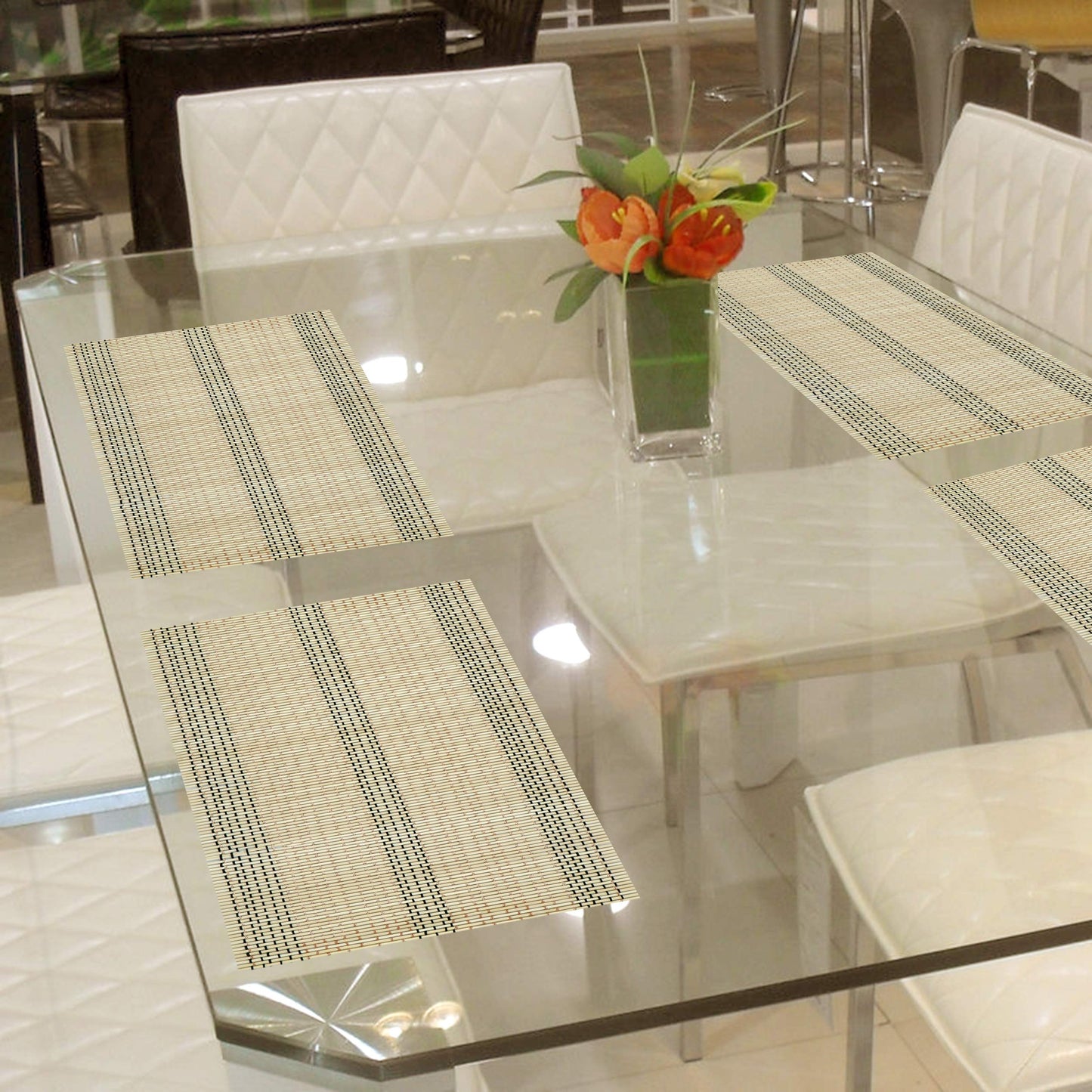 Reversible Bamboo Placemats Set Of 4 Table Mats, 45X30 Cm, Beige