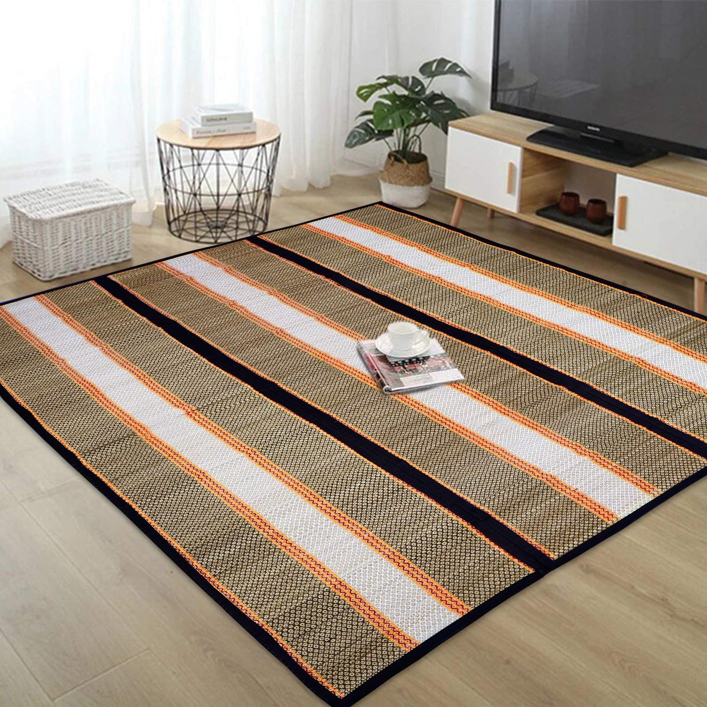 Natural Handmade Madurkathi Large Chatai Mats for Home, Black