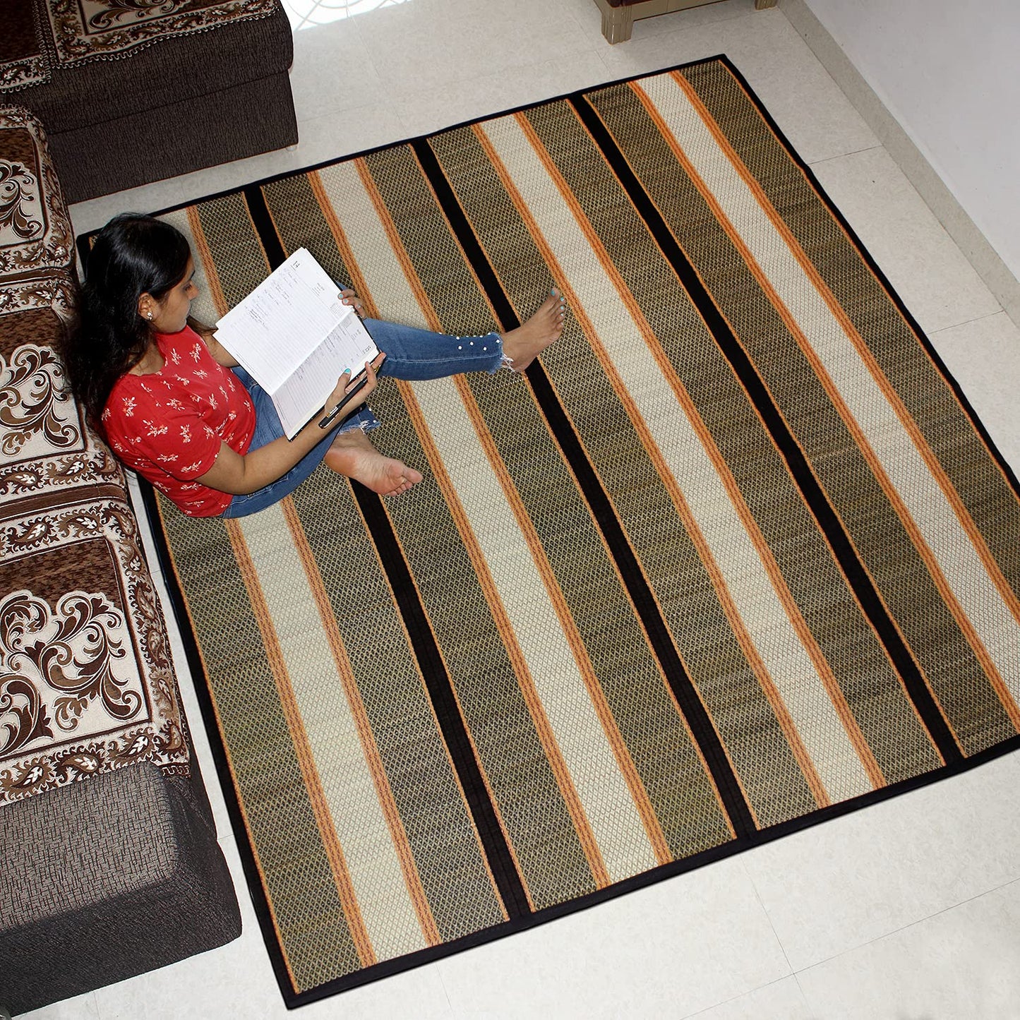 Natural Handmade Madurkathi Large Chatai Mats for Home, Black
