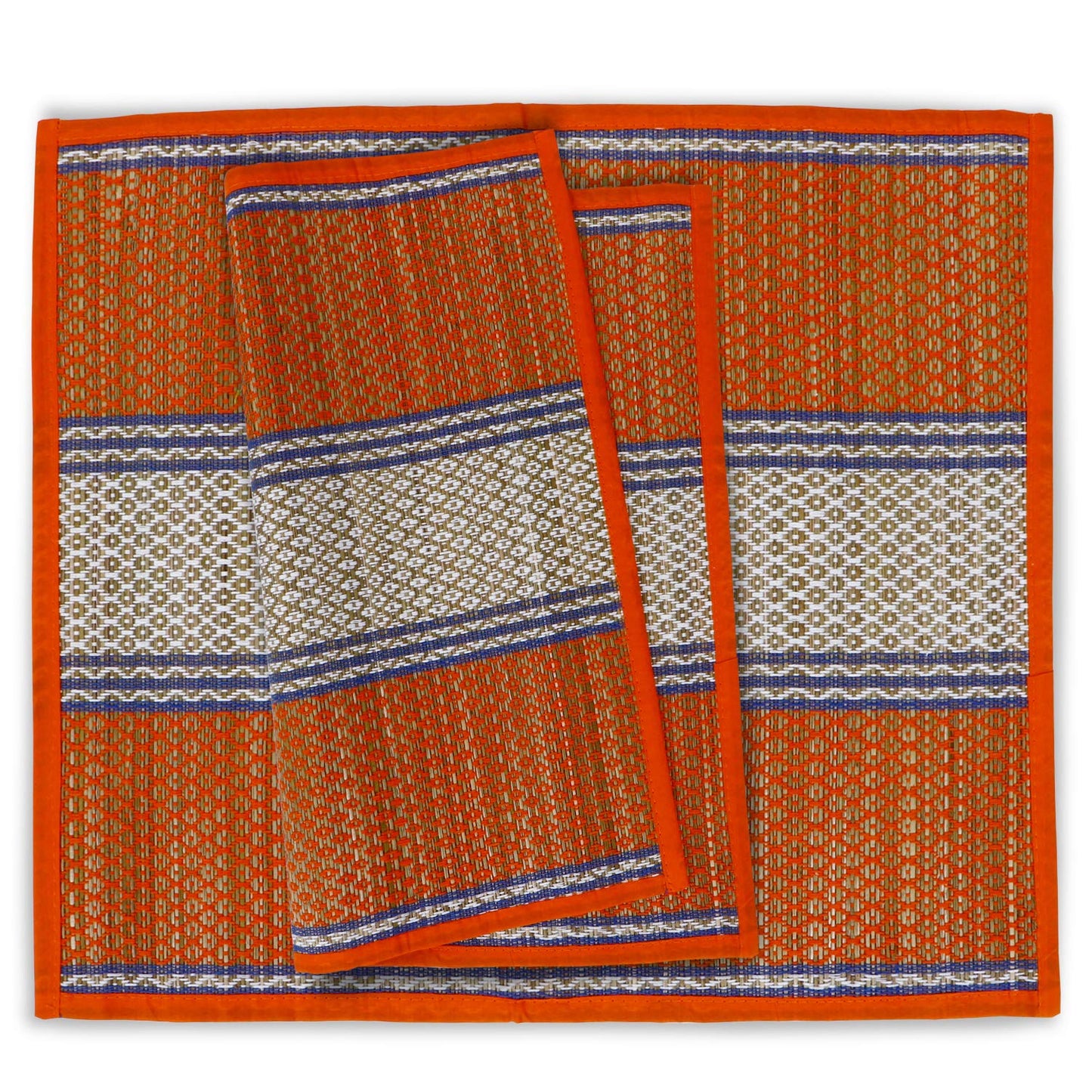 Natural River Grass Handcrafted Pooja Floor Mats/Meditation Prayer Mat/Sittting Mat/Aasan Mat Chatai for Pack of 2/4/6/8, Orange