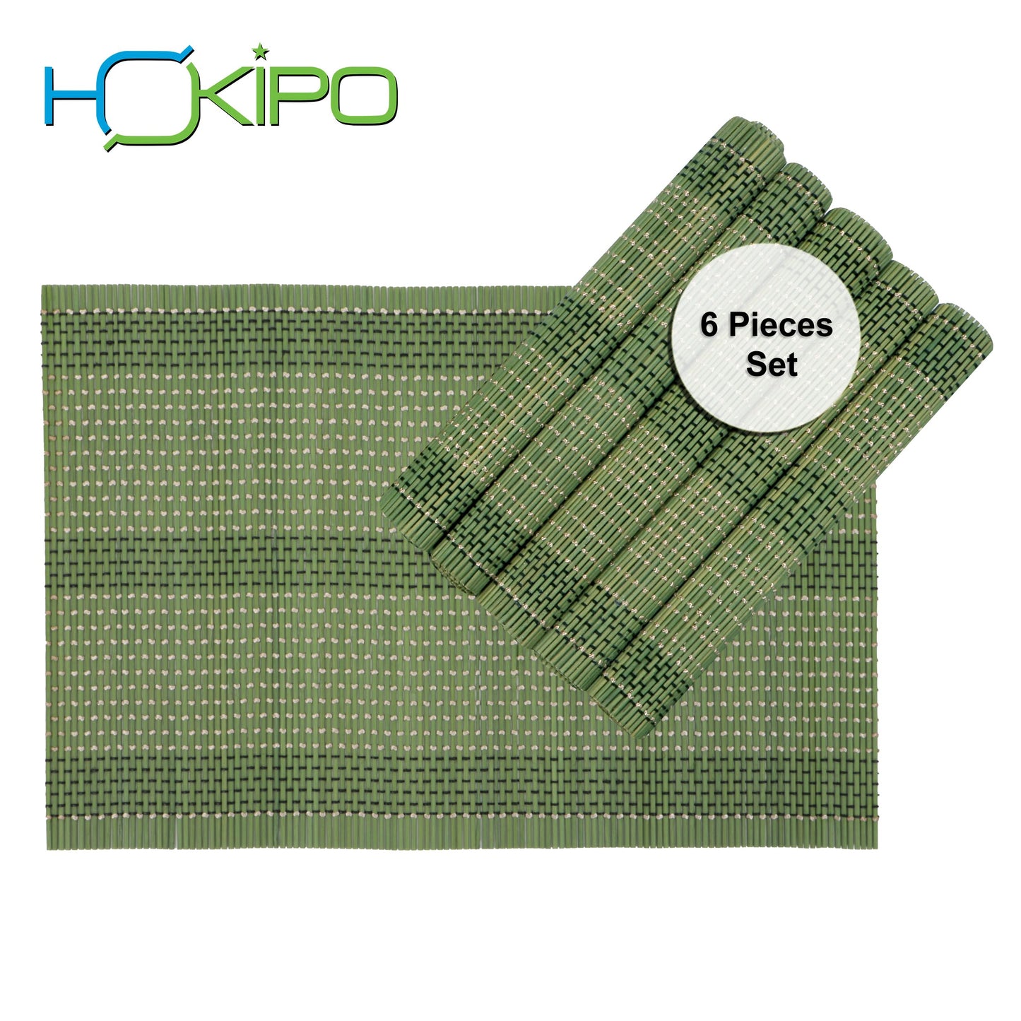 Reversible Bamboo Table Mats For Dining Table, Set Of 6 Placemats, 45X30 Cm, Green