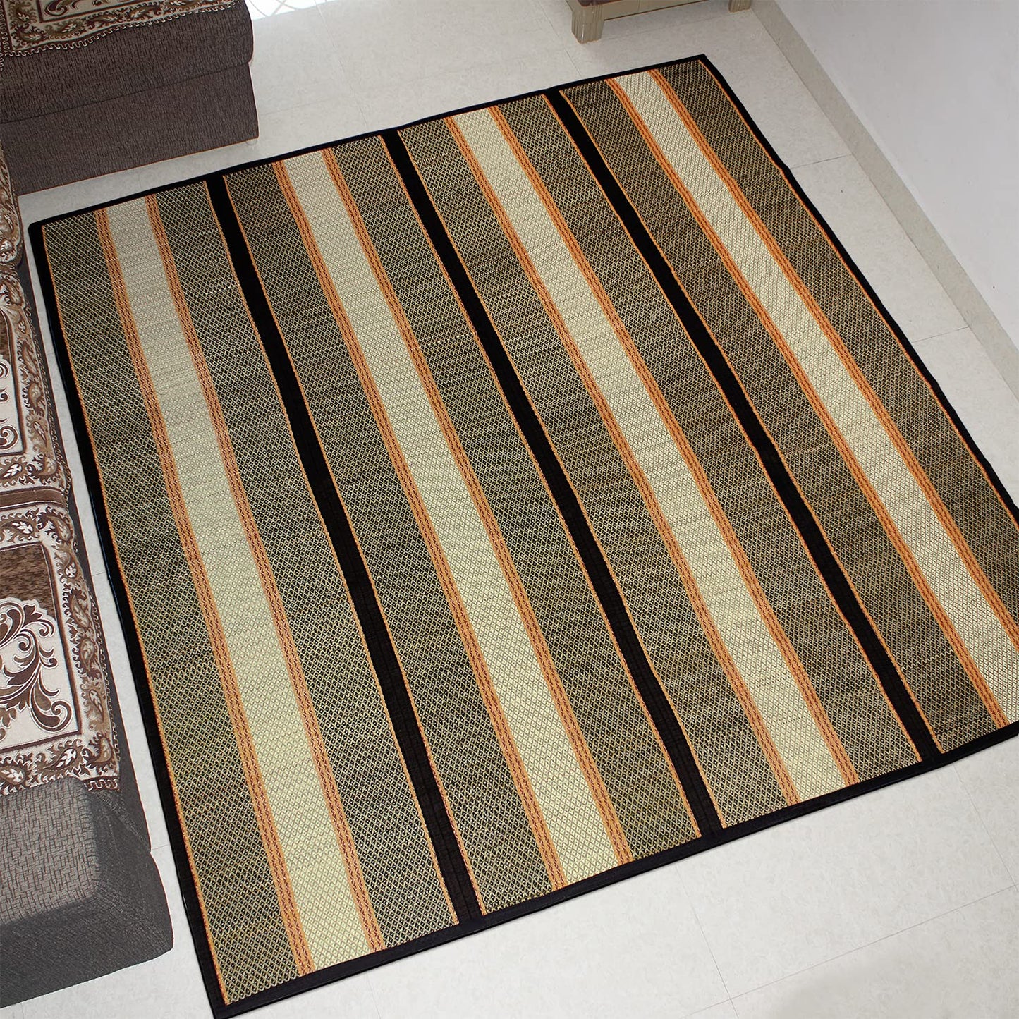 Natural Handmade Madurkathi Large Chatai Mats for Home, Black