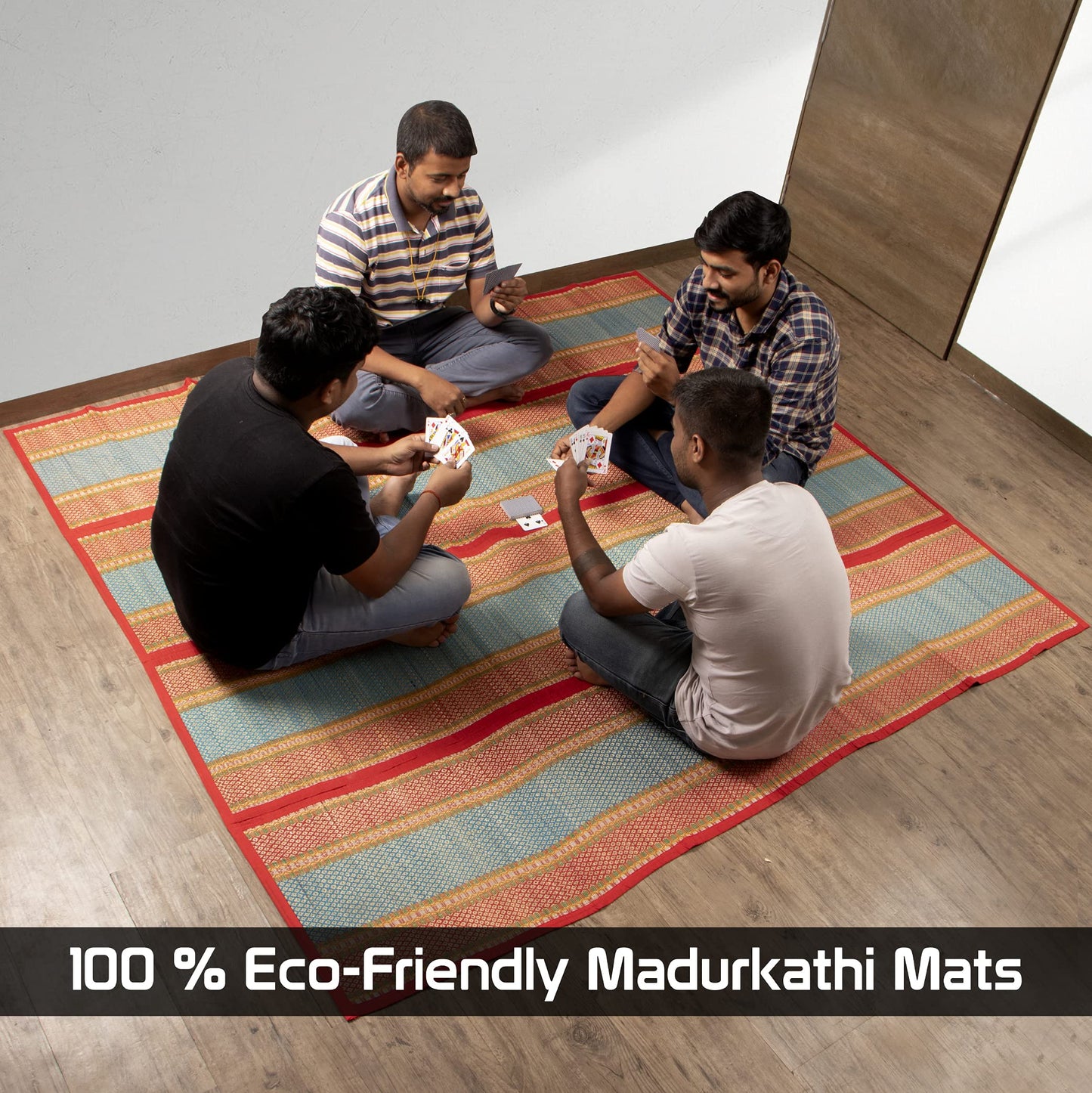 Natural Handmade Madurkathi Large Chatai Mats for Home, Red